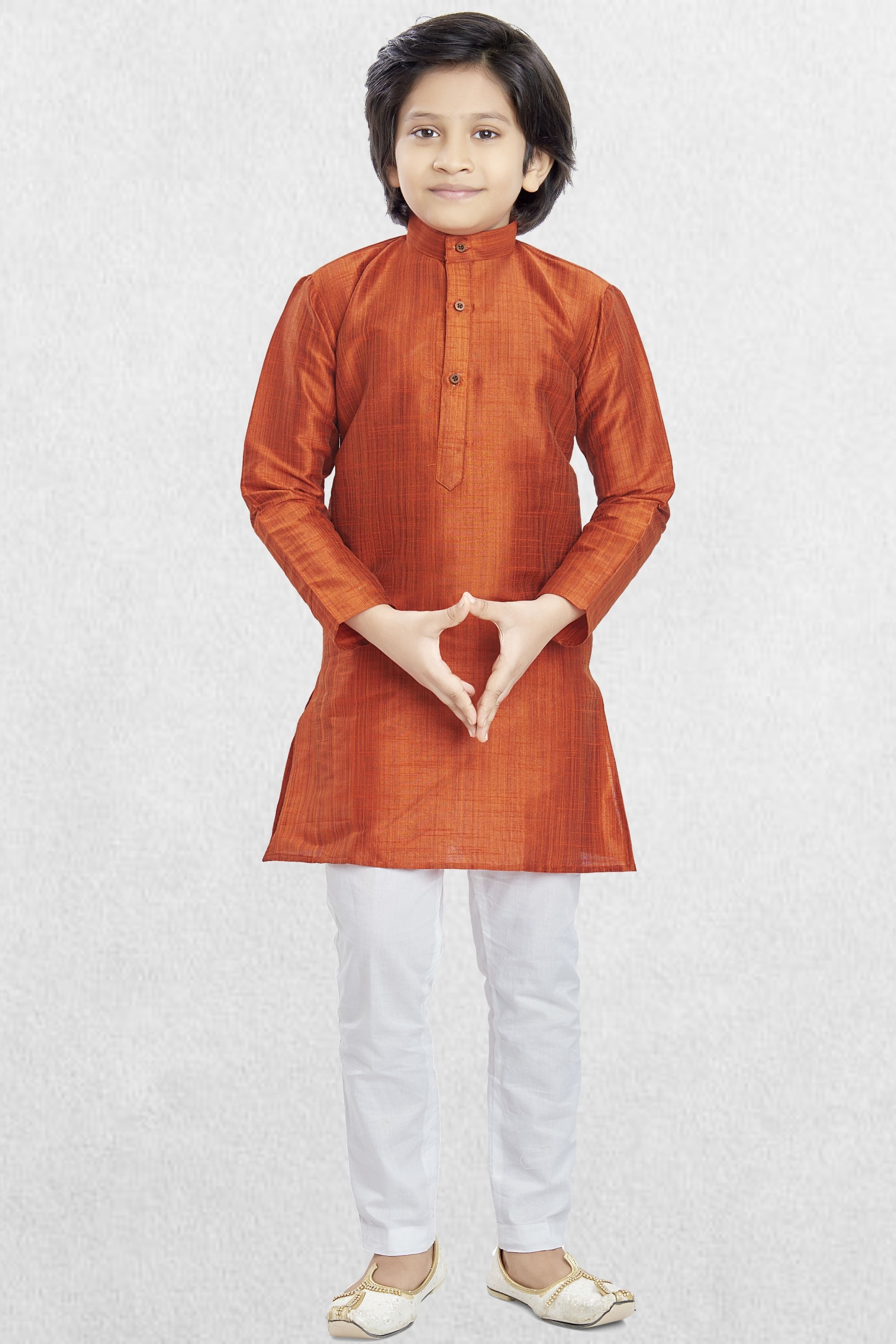 Apricot Orange Solid Cotton-Silk Kurta