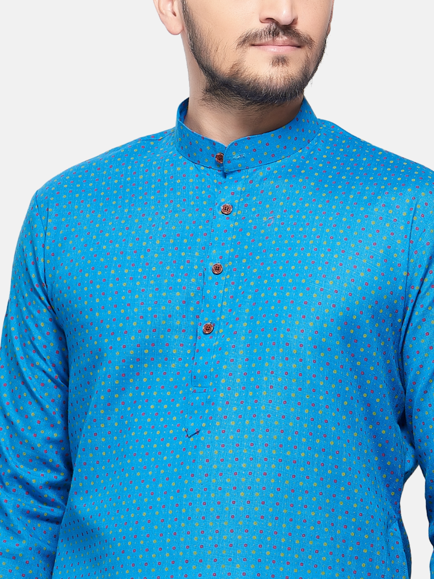 Azure Blue Dot Printed Cotton Kurta and Matching Dhoti