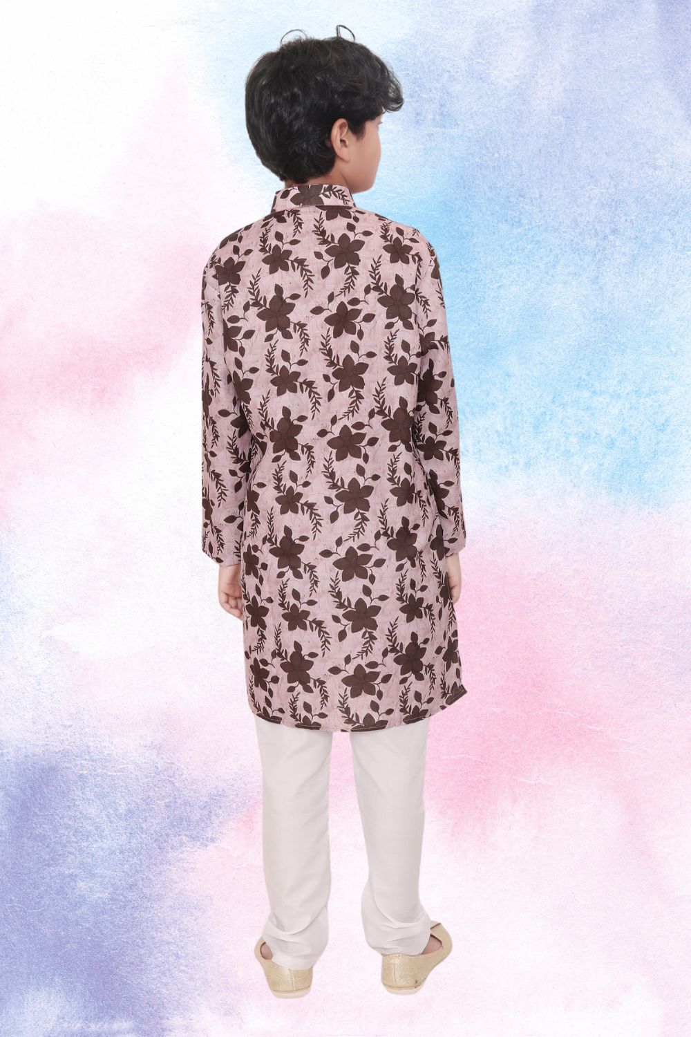 Coral Peach Indi Print Cotton Kurta