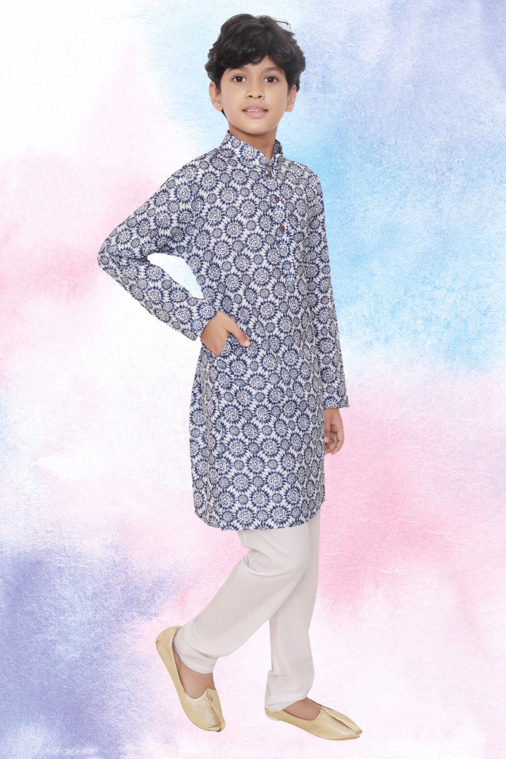 Azure Blue Indi Print Cotton Kurta
