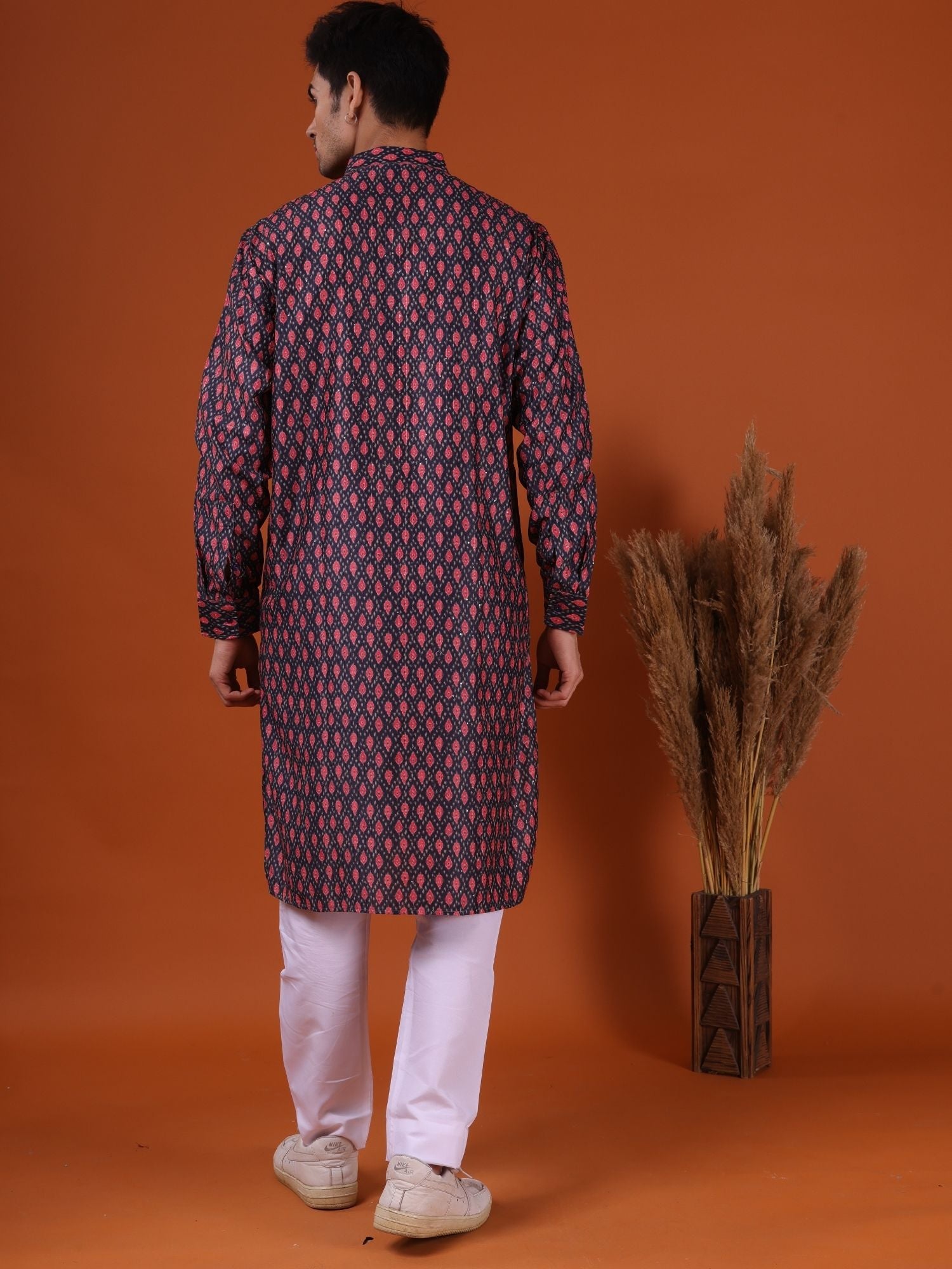 Jade Black Butti Print Silk Kurta