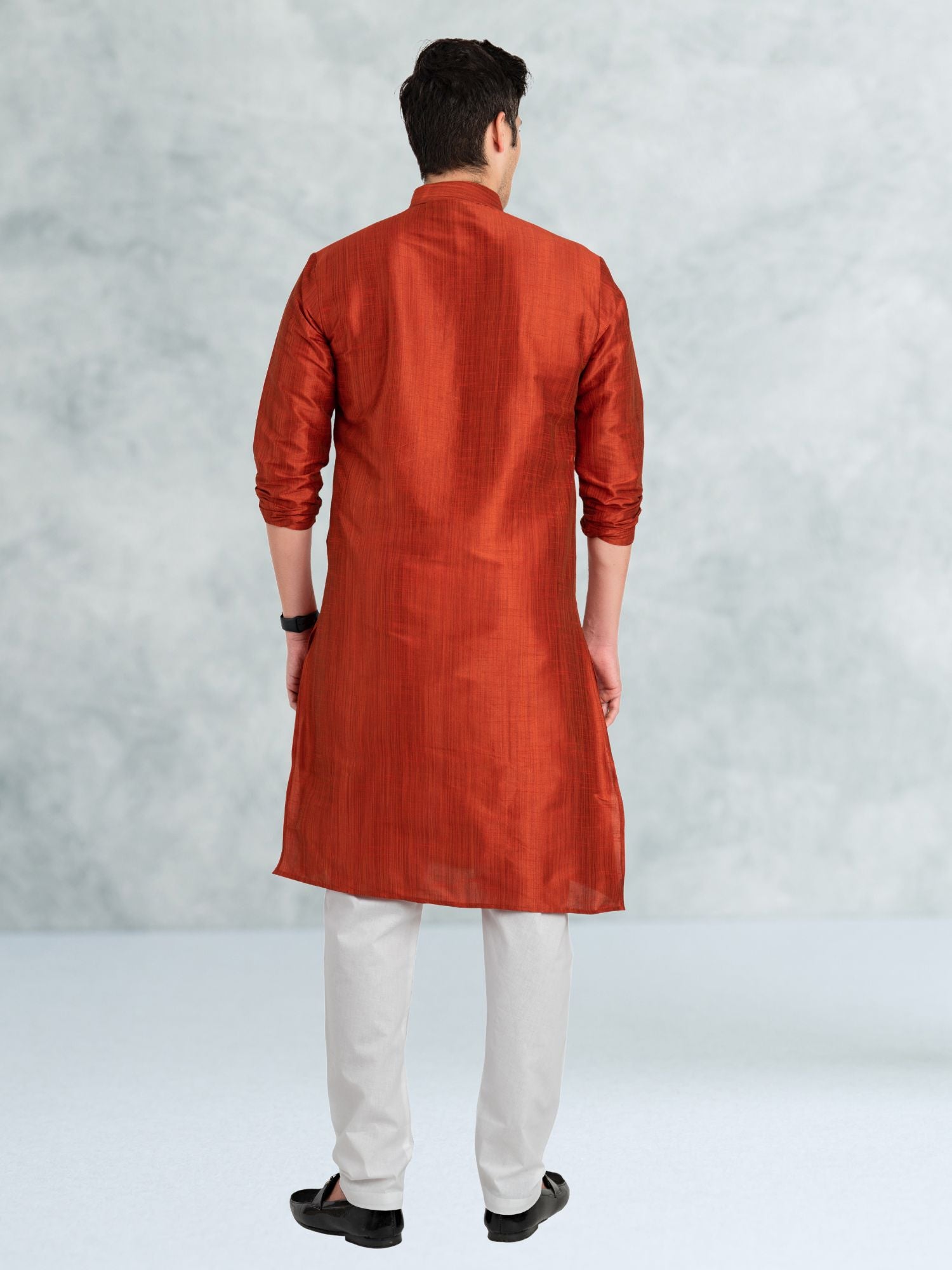 Apricot Orange Solid Cotton-Silk Kurta