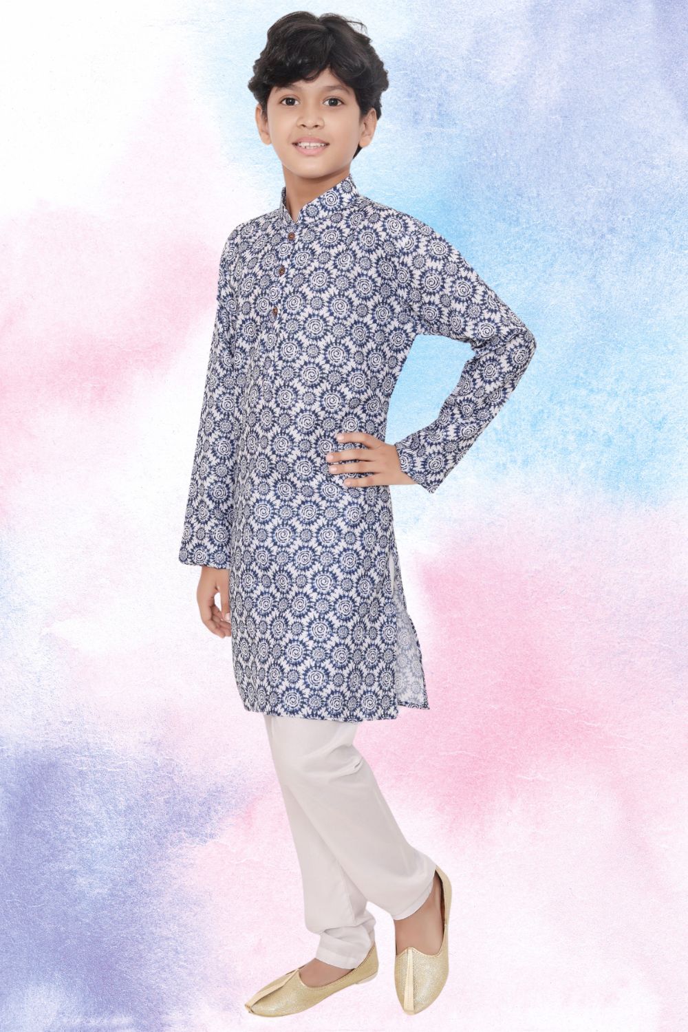 Azure Blue Indi Print Cotton Kurta