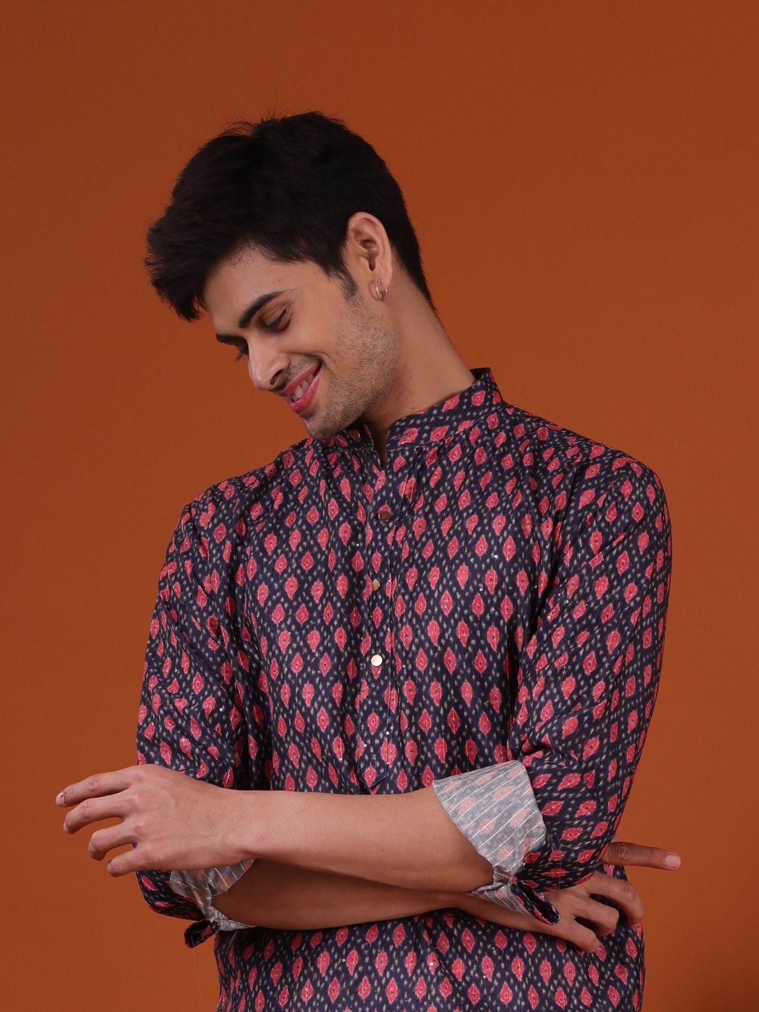 Jade Black Butti Print Silk Kurta