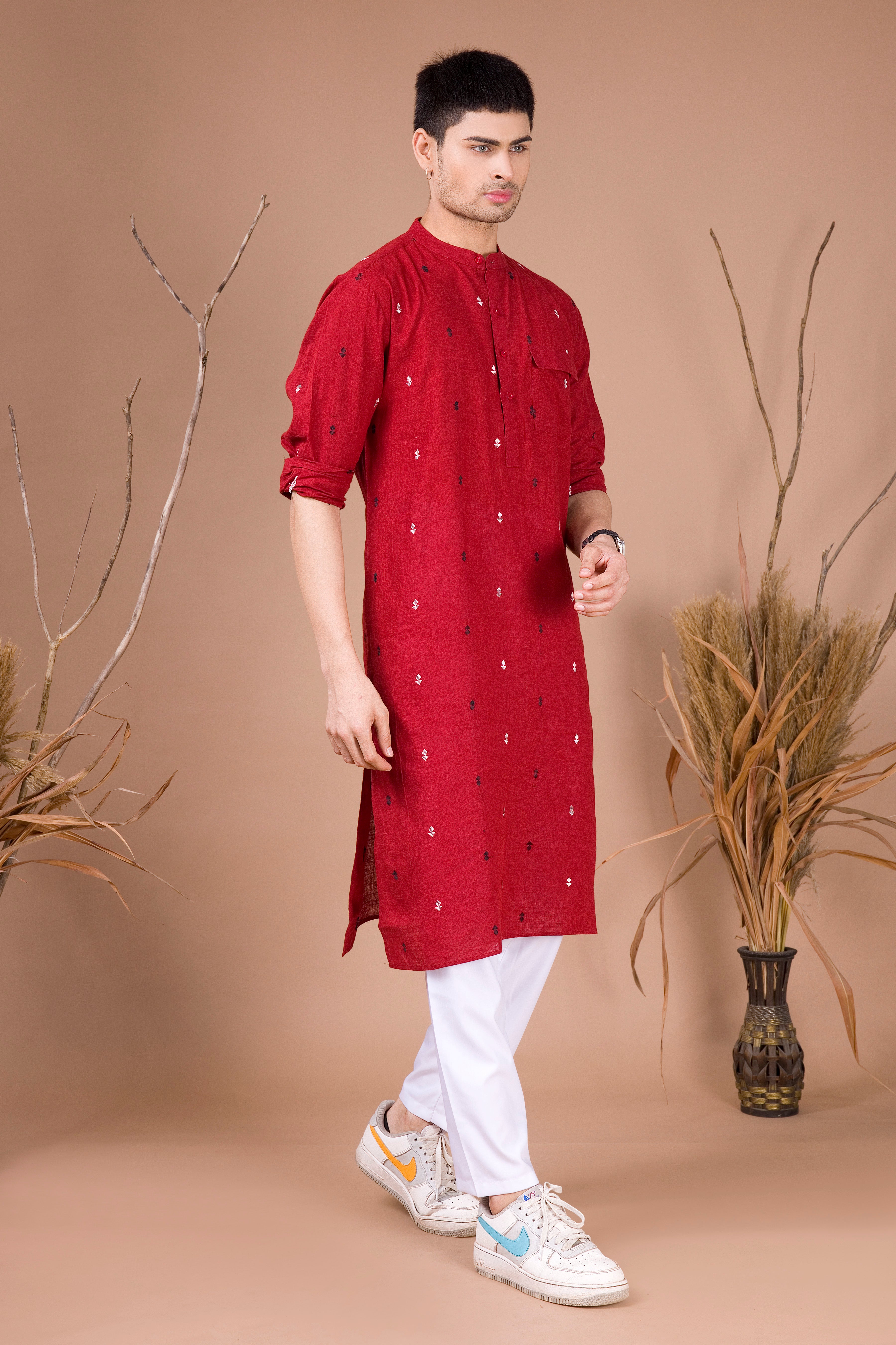 Barn Red Printed Cotton Kurta