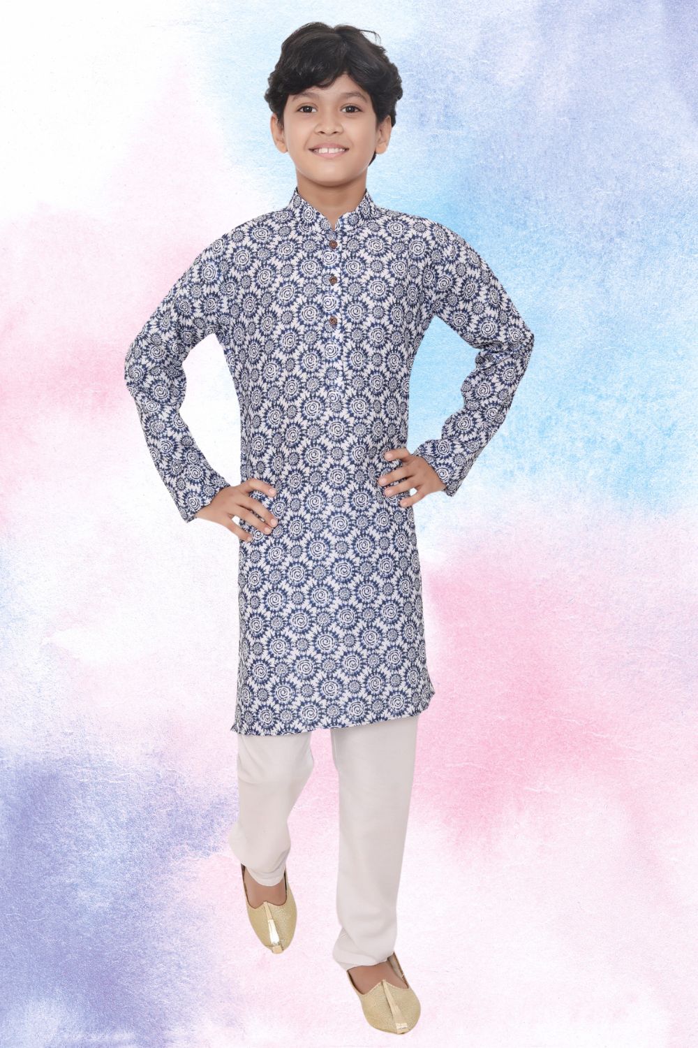 Azure Blue Indi Print Cotton Kurta