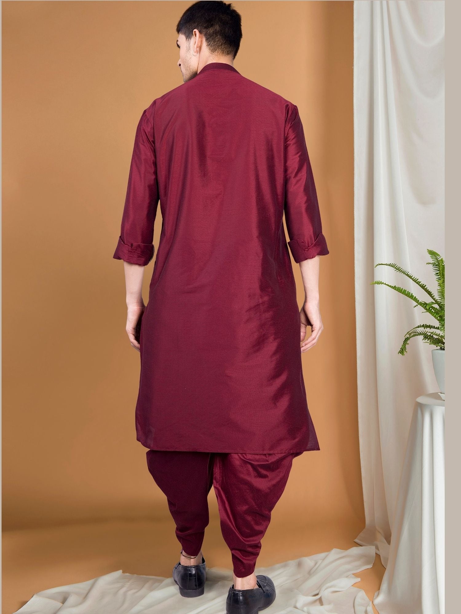 Barn Red Solid Kurta Peshawari Set