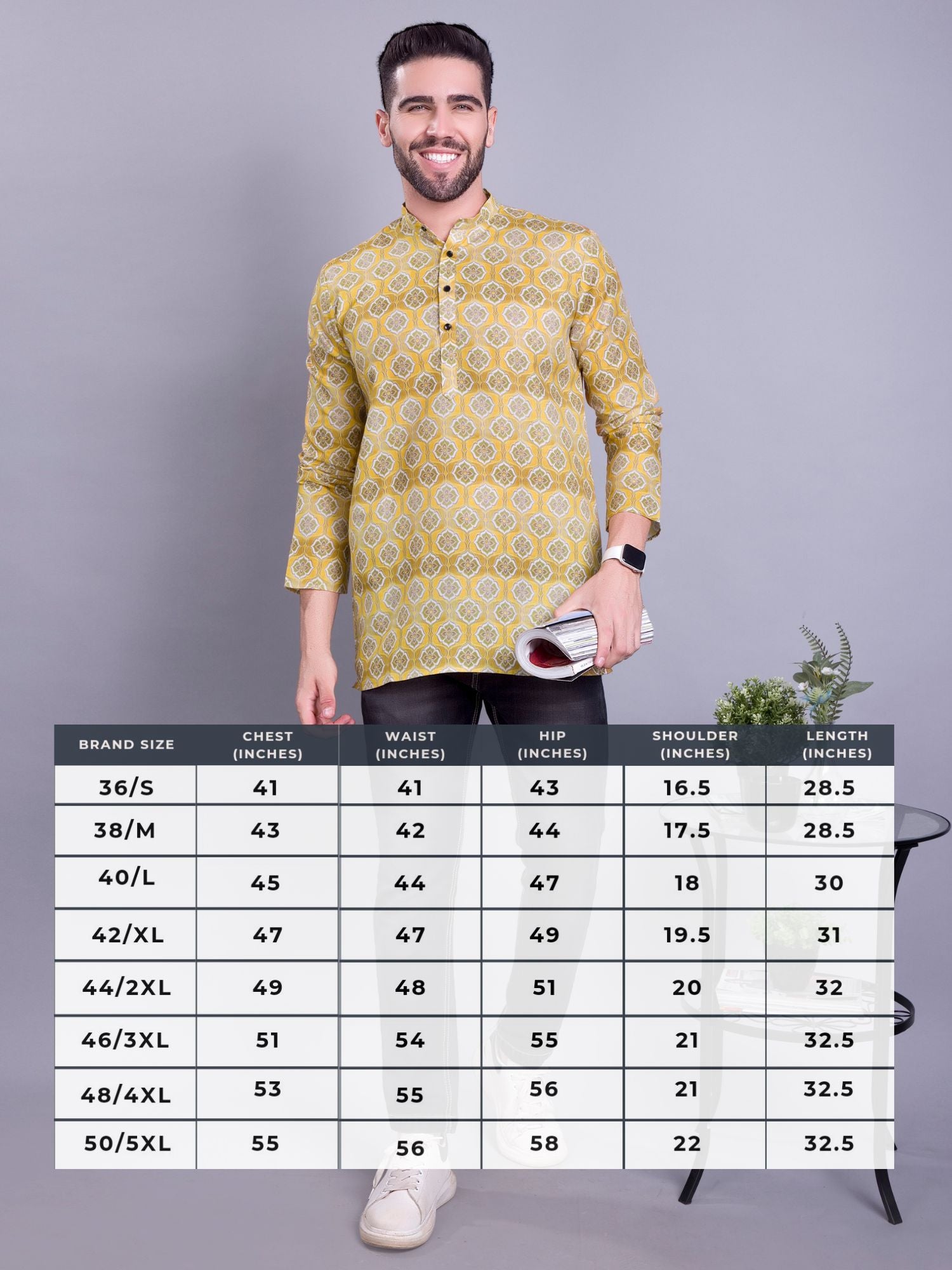 Sun Shine Yellow Indi Print Short Cotton Kurta