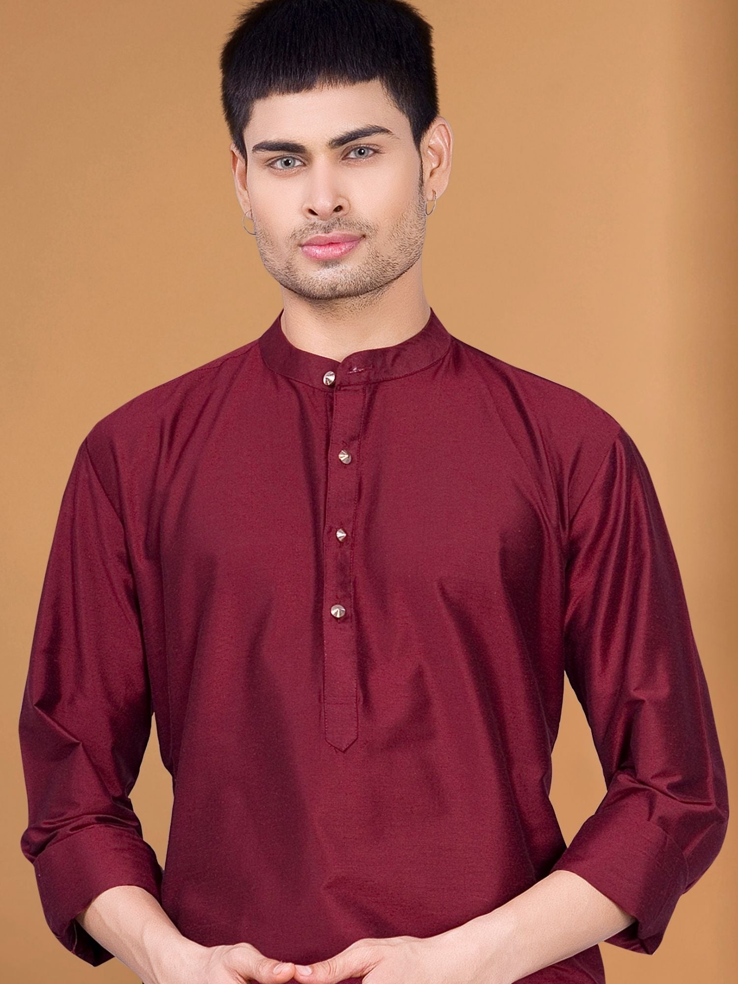 Barn Red Solid Kurta Peshawari Set
