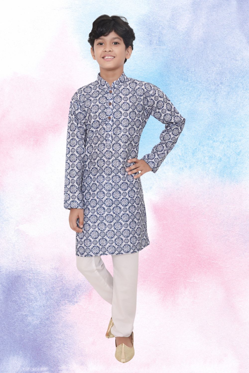 Azure Blue Indi Print Cotton Kurta