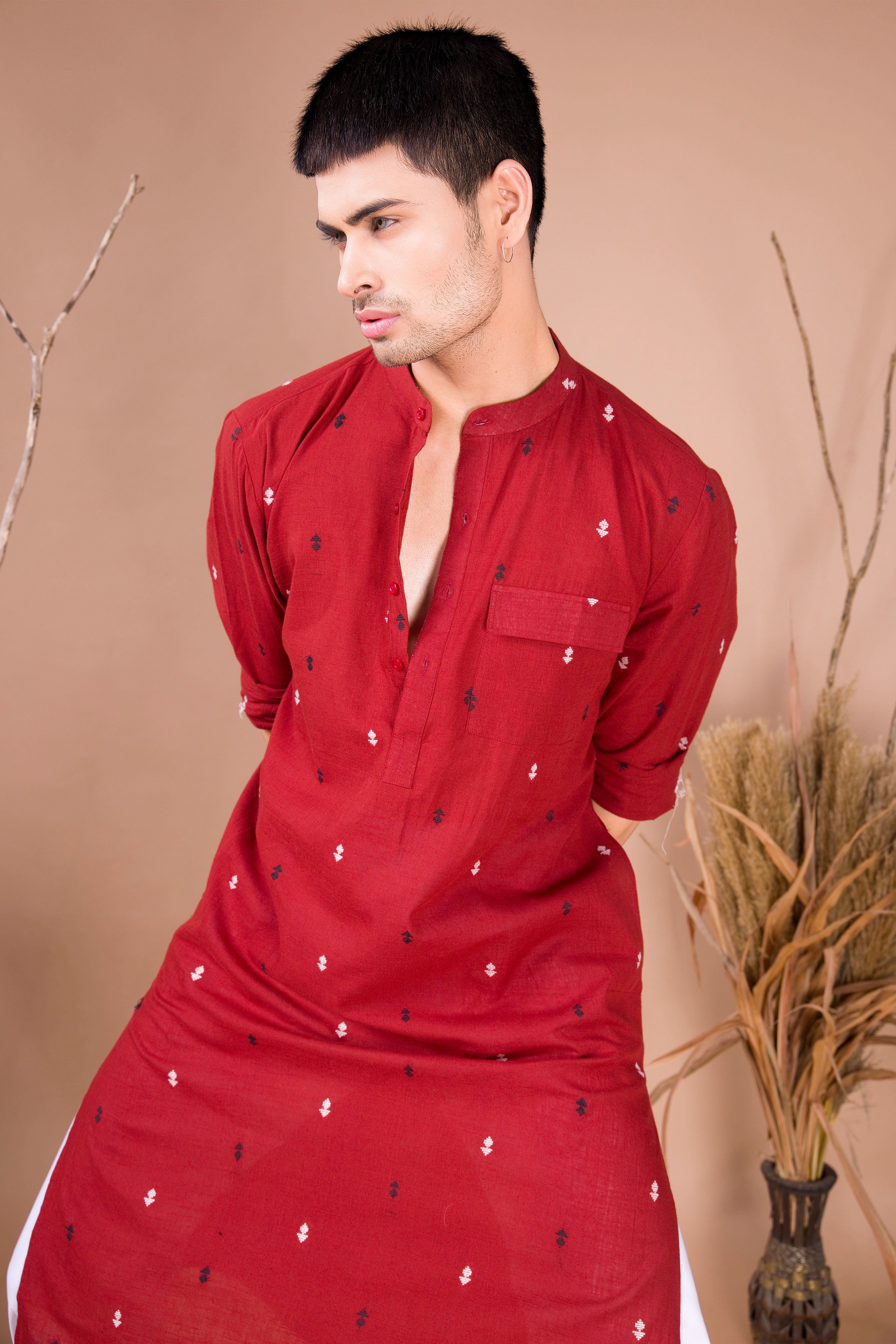 Barn Red Printed Cotton Kurta