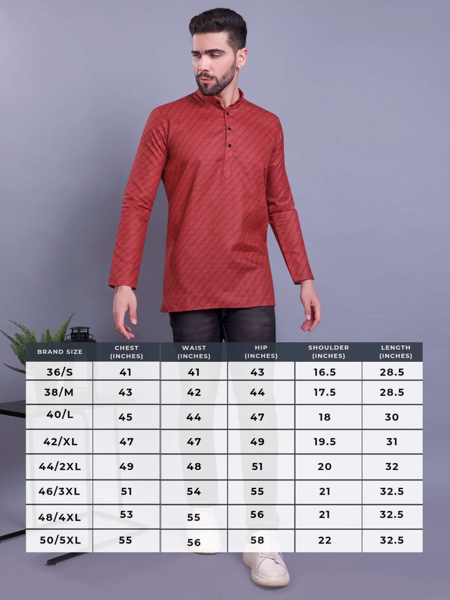 Barn Red Hloom Printed Short Cotton Kurta
