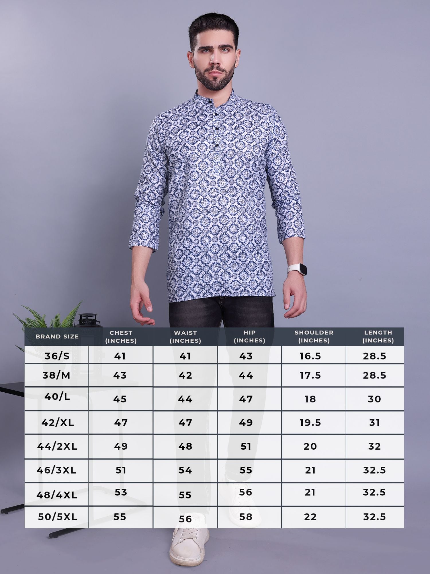 Azure Blue Indi Print Short Cotton Kurta