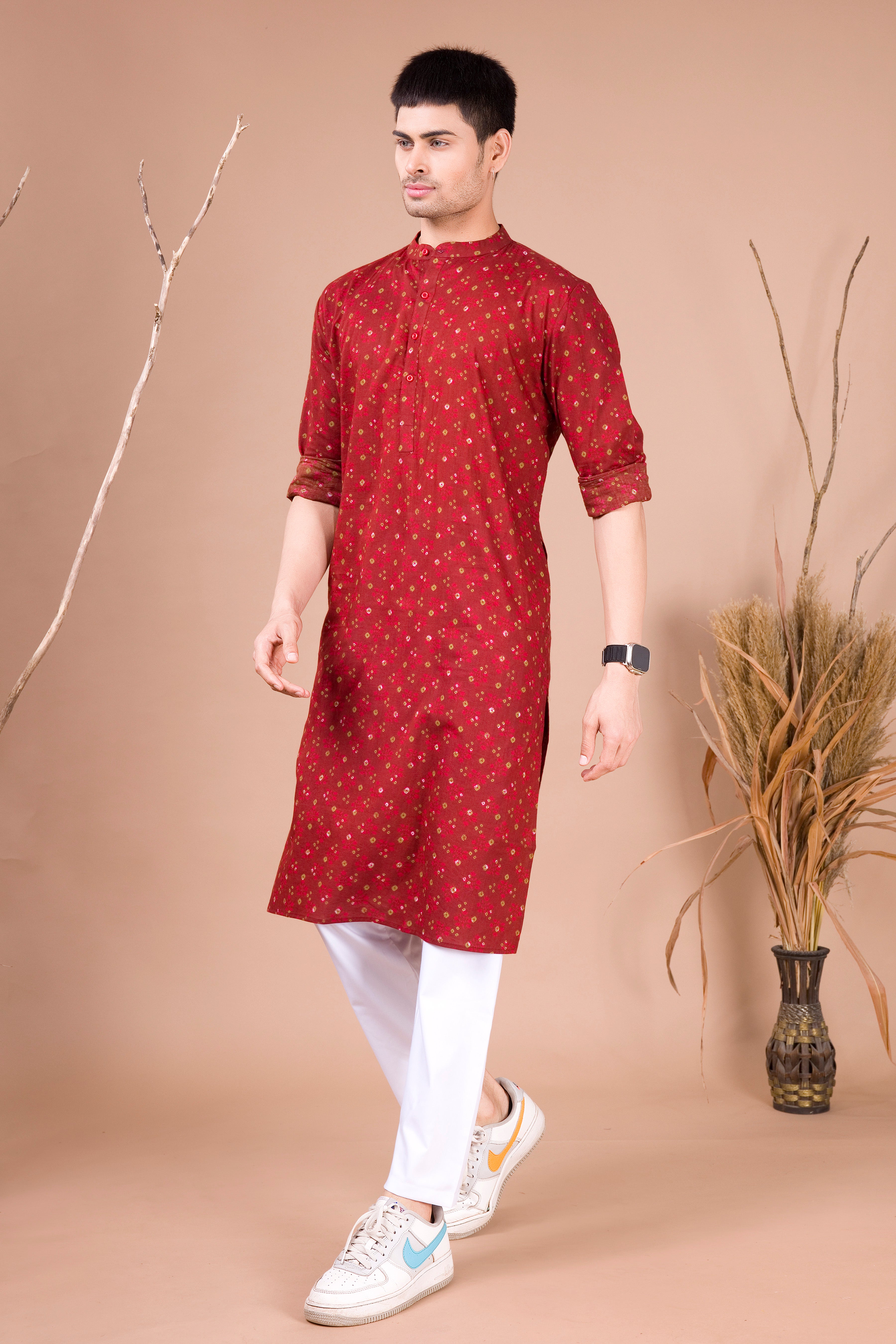 Barn Red Printed Cotton Kurta