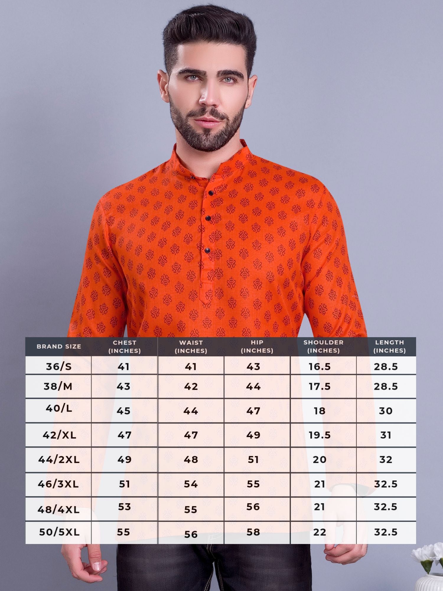 Apricot Orange Hloom Printed Short Cotton Kurta