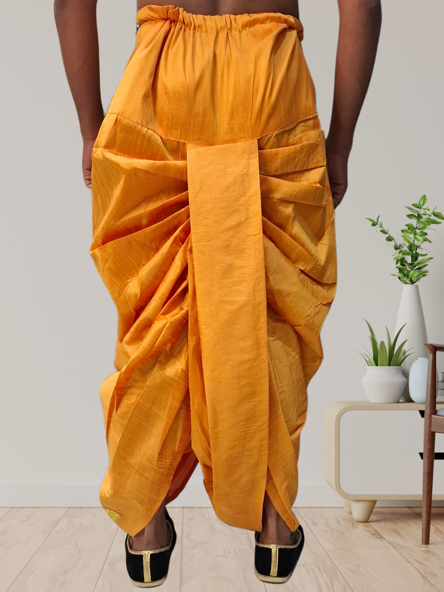Orange Pitambari Ready To Wear Silk Dhoti