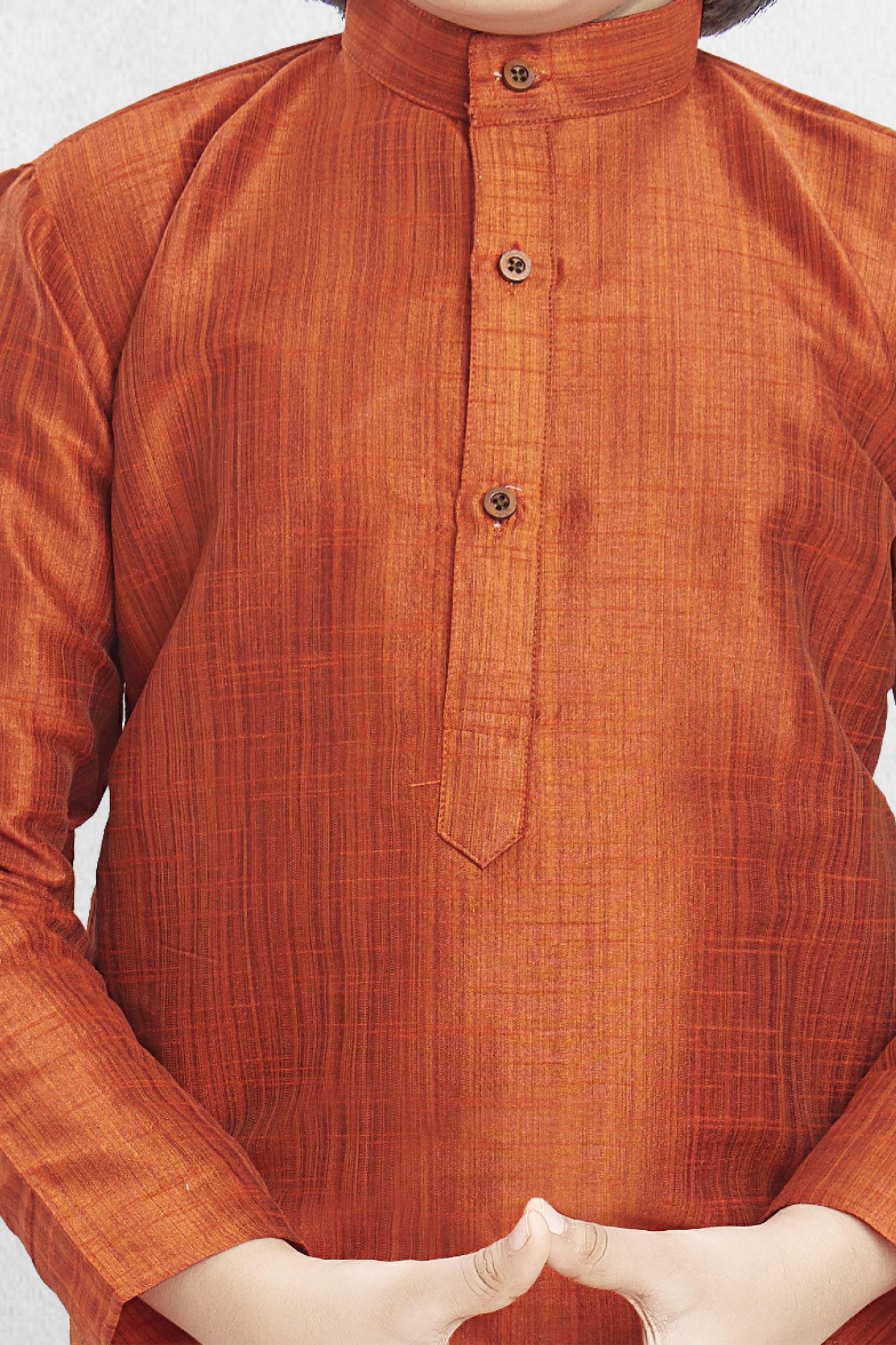 Apricot Orange Solid Cotton-Silk Kurta