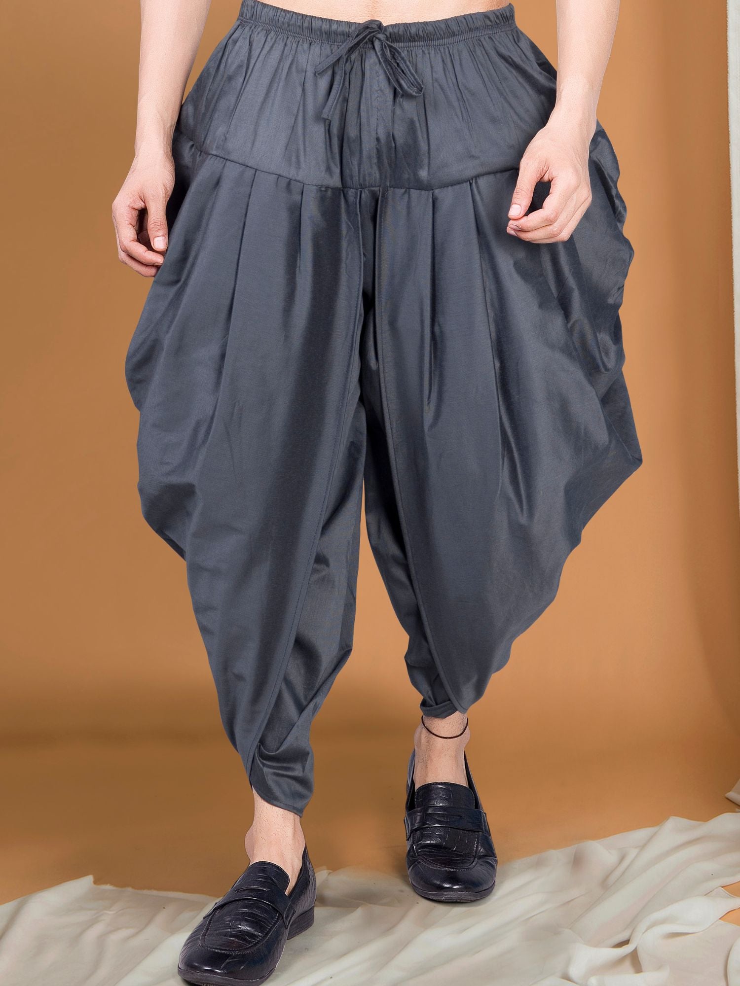 Metal Grey Ready To Wear Cotton-Silk Peshawari Dhoti