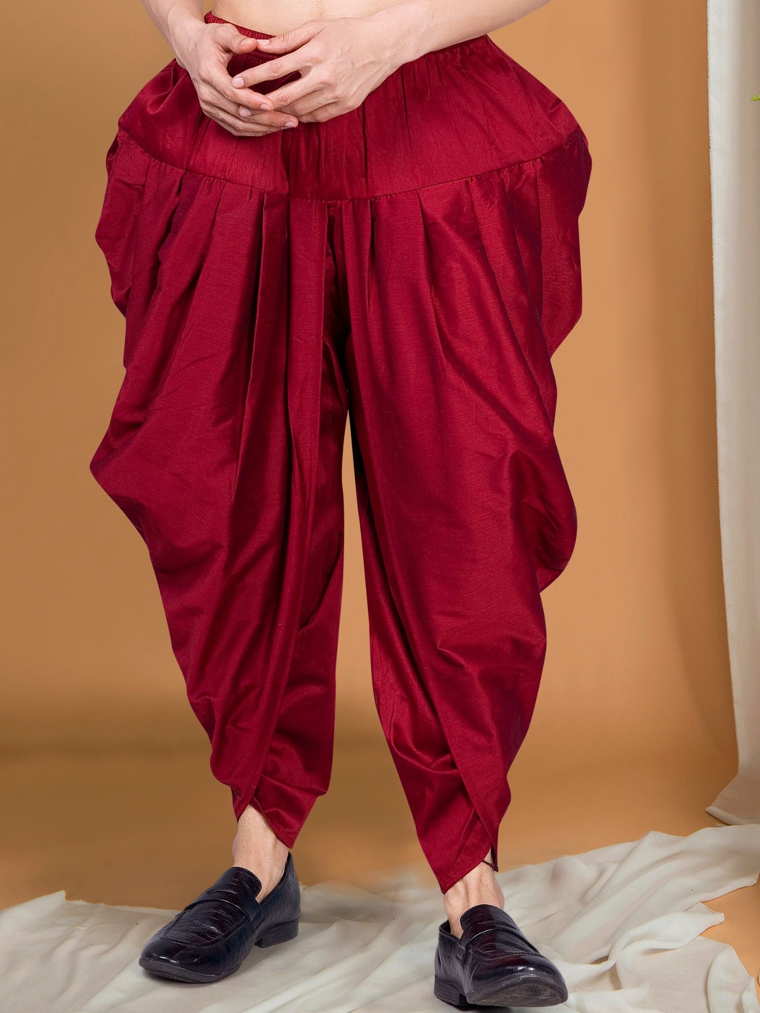 Barn Red Ready To Wear Cotton-Silk Peshawari Dhoti