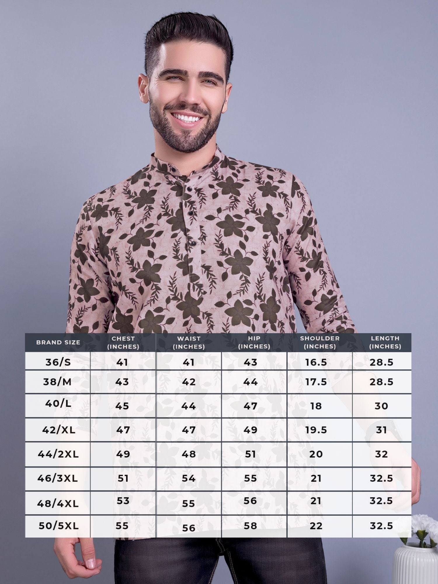 Coral Peach Indi Print Short Cotton Kurta