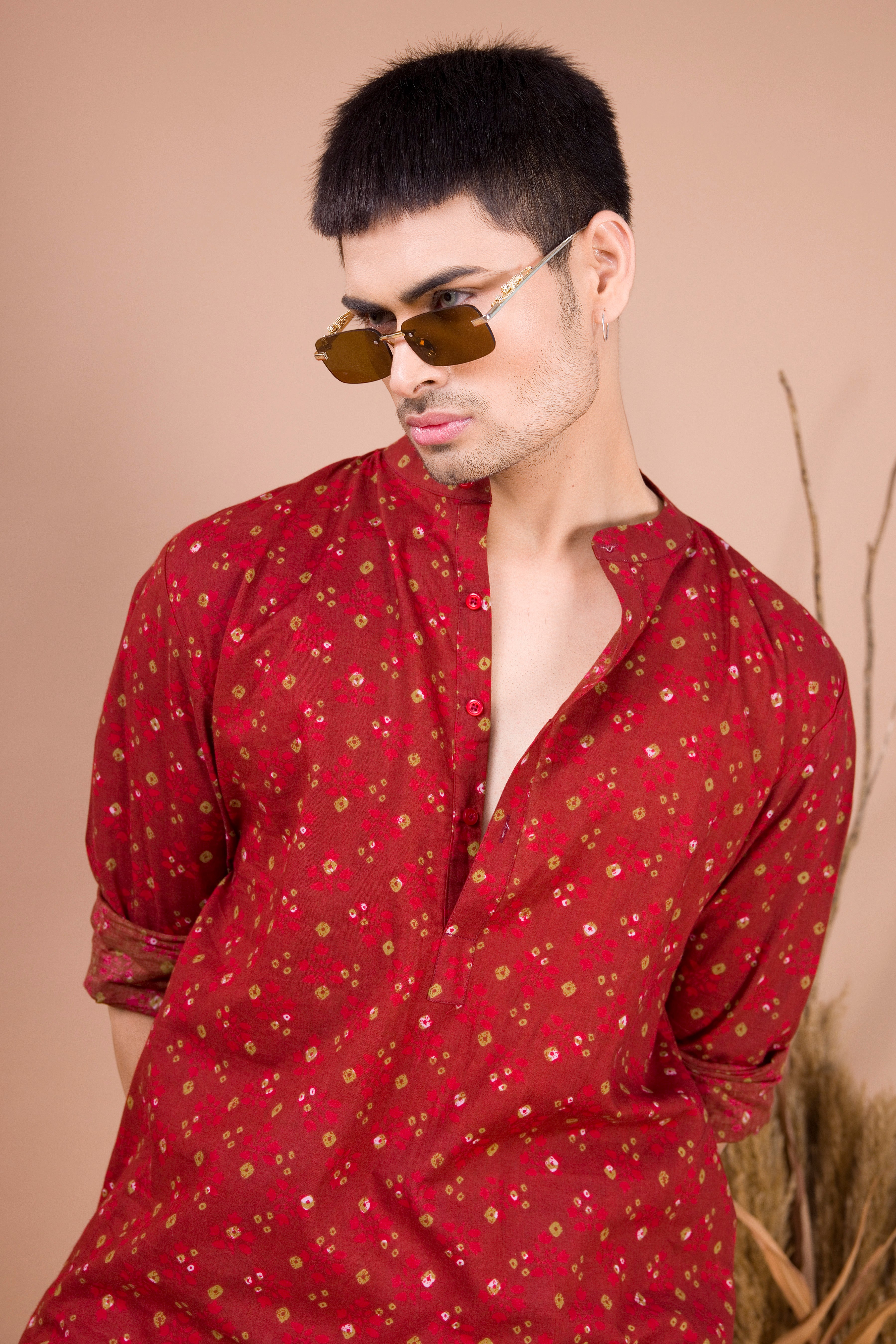 Barn Red Printed Cotton Kurta