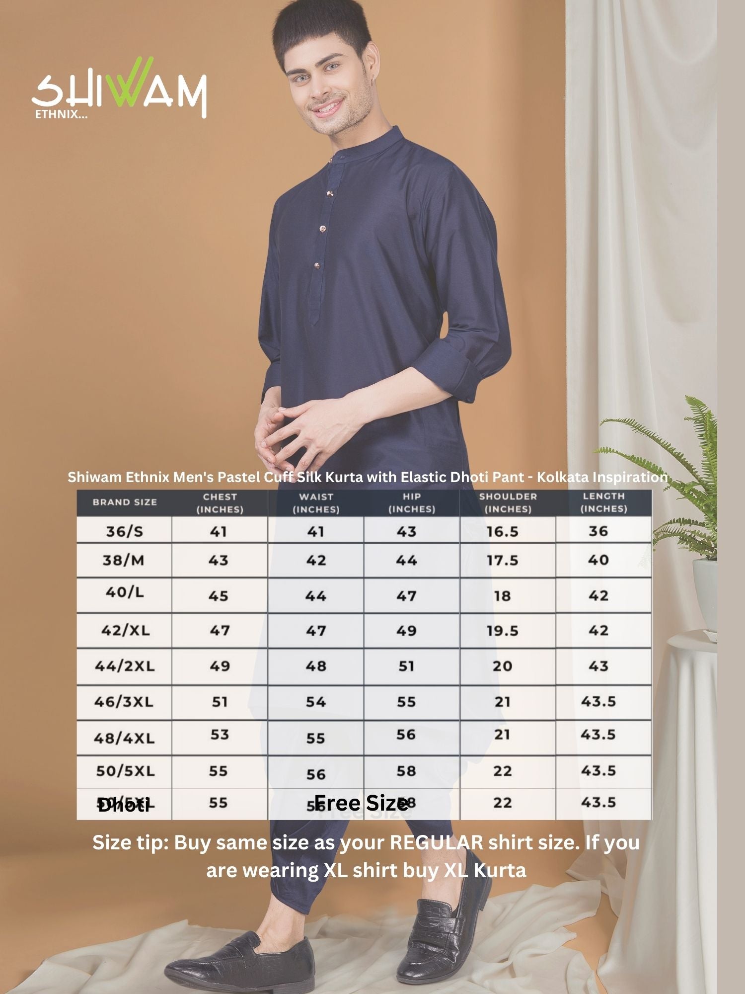Navy Blue Solid Kurta Peshawari Set