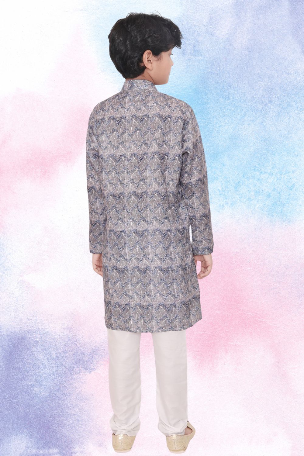 Metal Grey Indi Print Cotton Kurta Pajama Suit