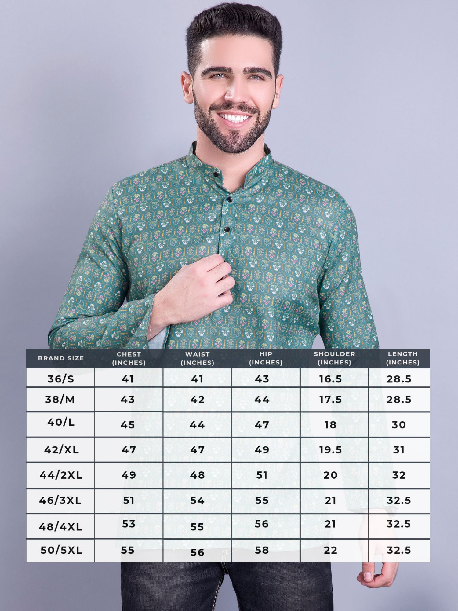 Forest Green Indi Print Short Cotton Kurta