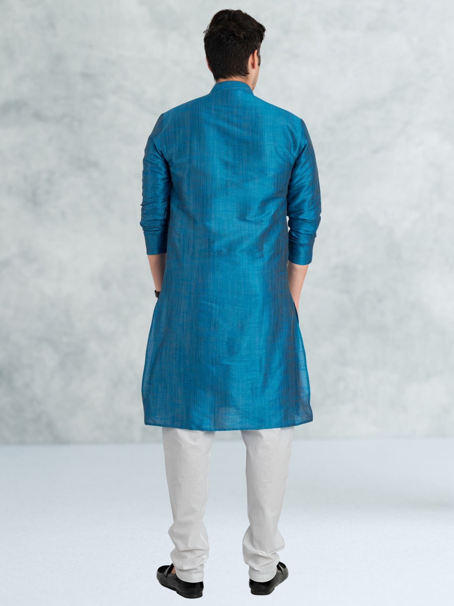 Azure Blue Solid Cotton-Silk Kurta