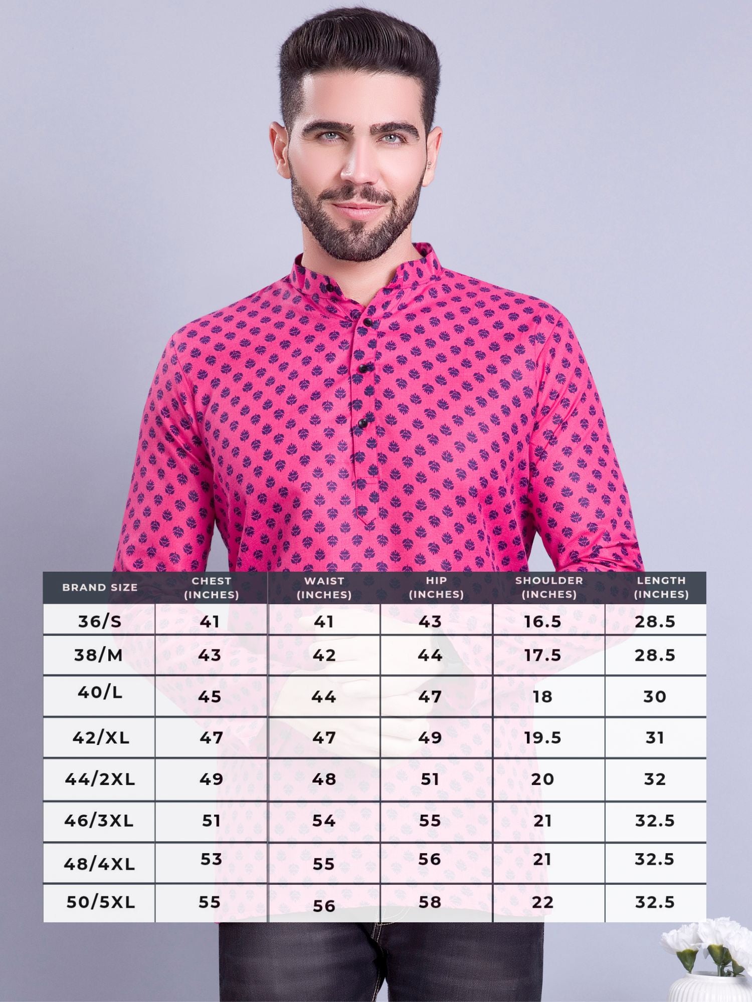 Persion Pink Hloom Printed Short Cotton Kurta