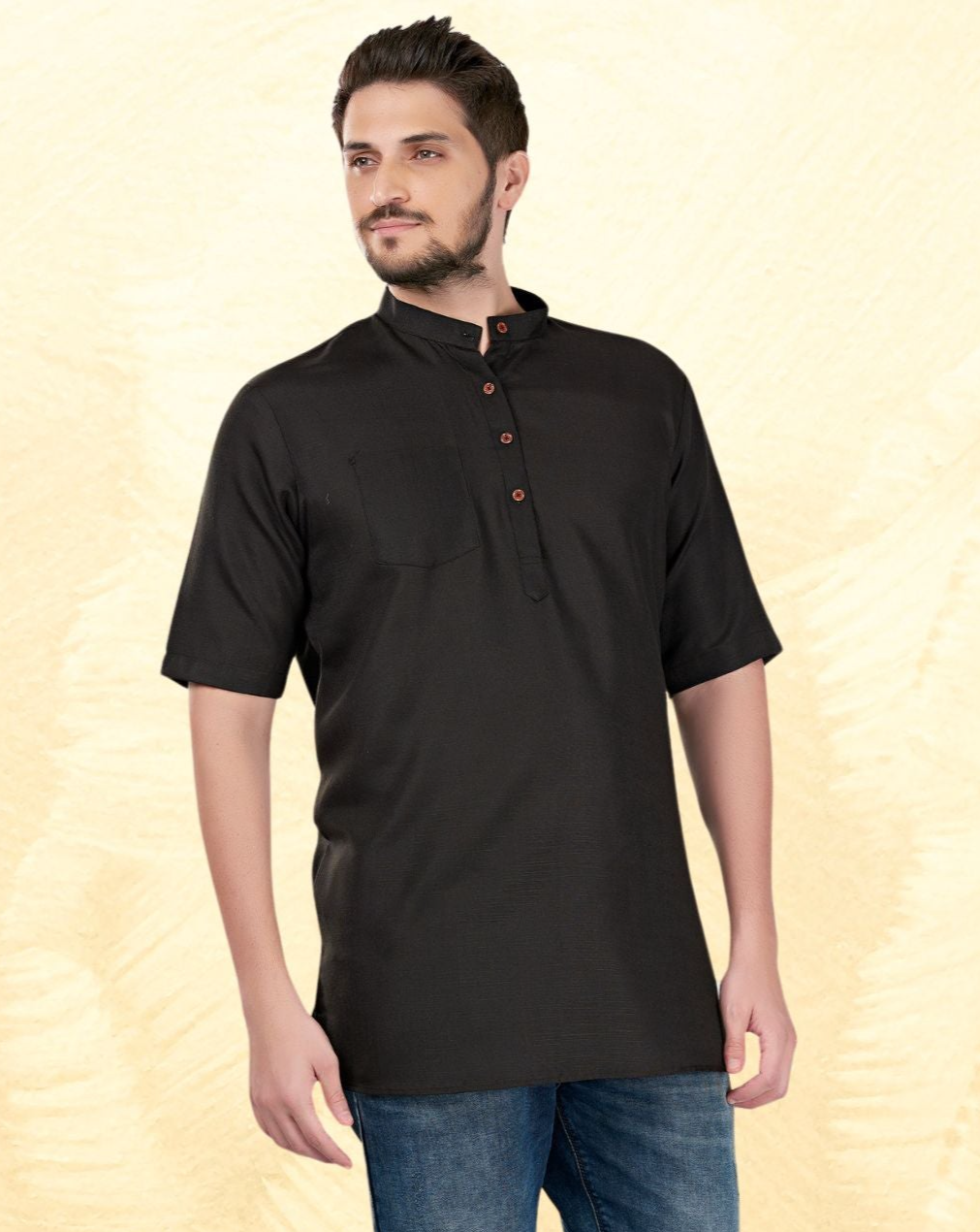 Jade Black Solid Short Sleeves Casual Short Kurta