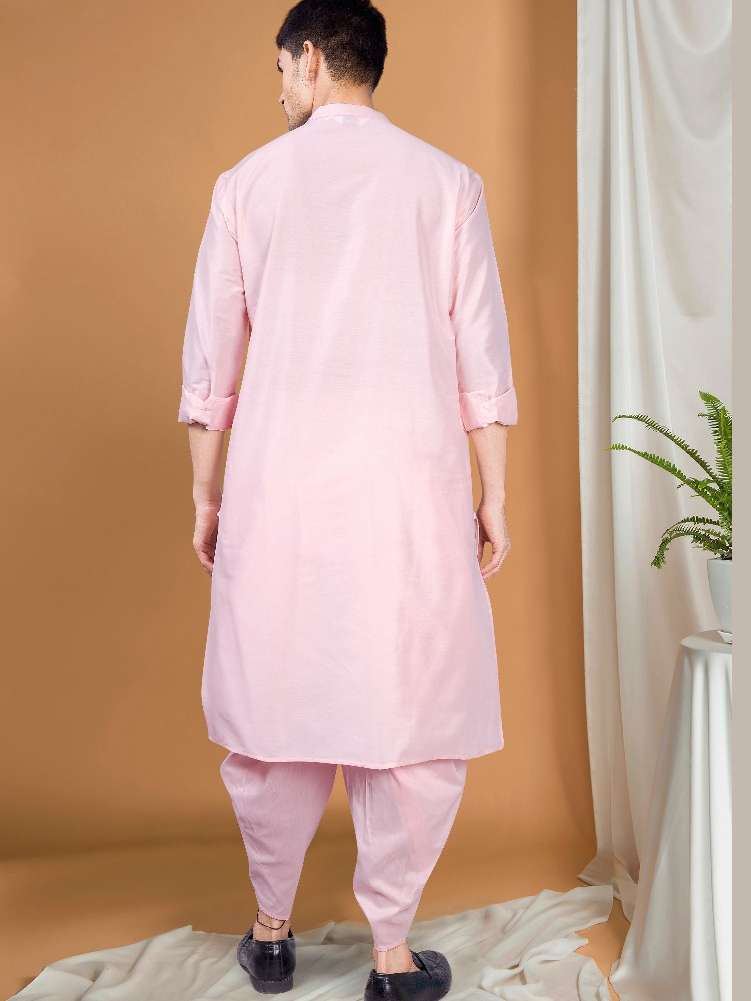 Parsion Pink Solid Kurta Peshawari Set