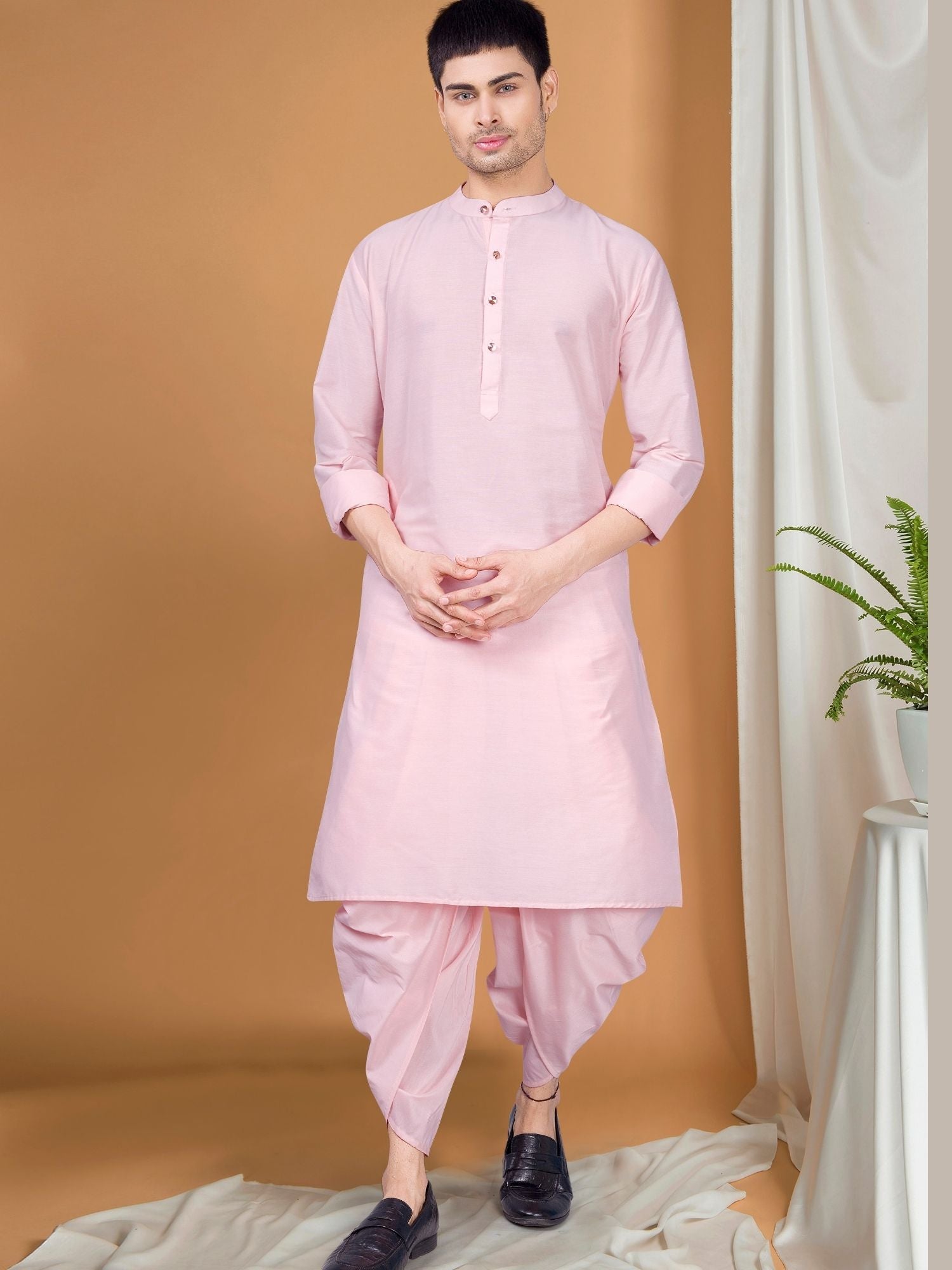 Parsion Pink Solid Kurta Peshawari Set