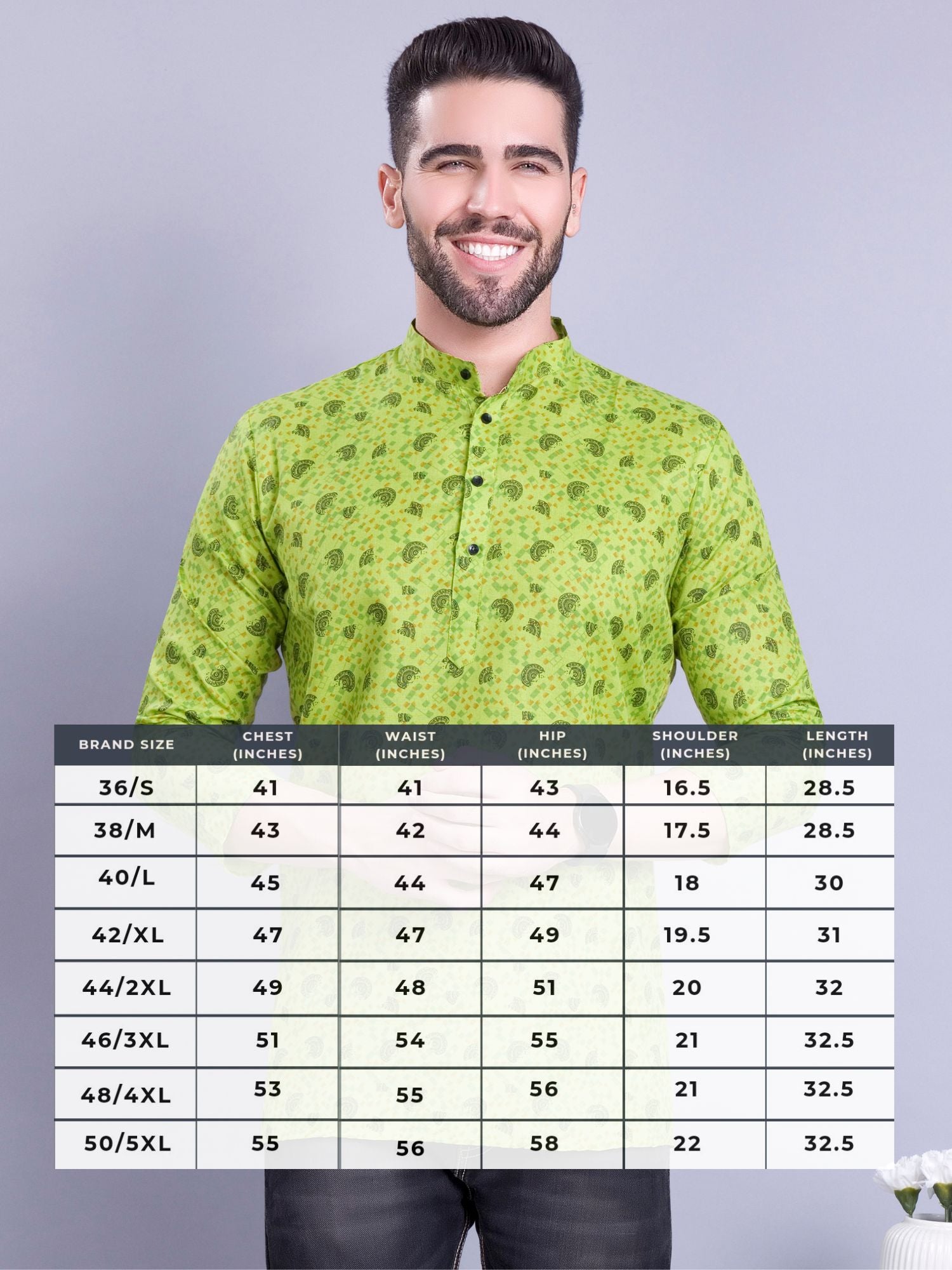 Tropical Green Hloom Printed Short Cotton Kurta