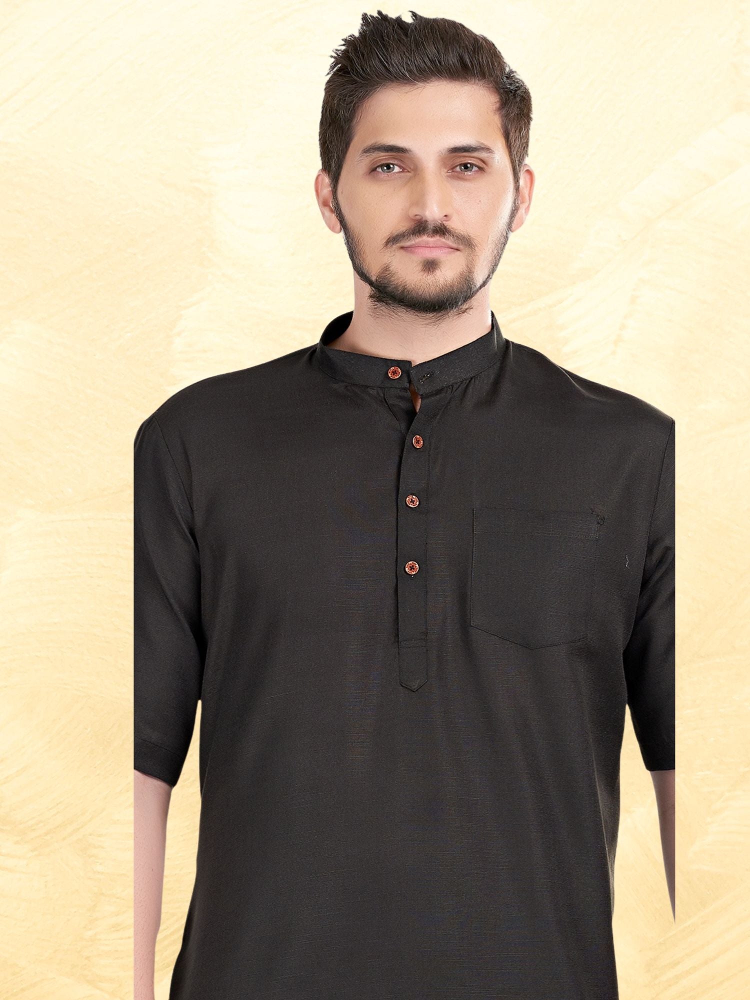 Jade Black Solid Short Sleeves Casual Short Kurta