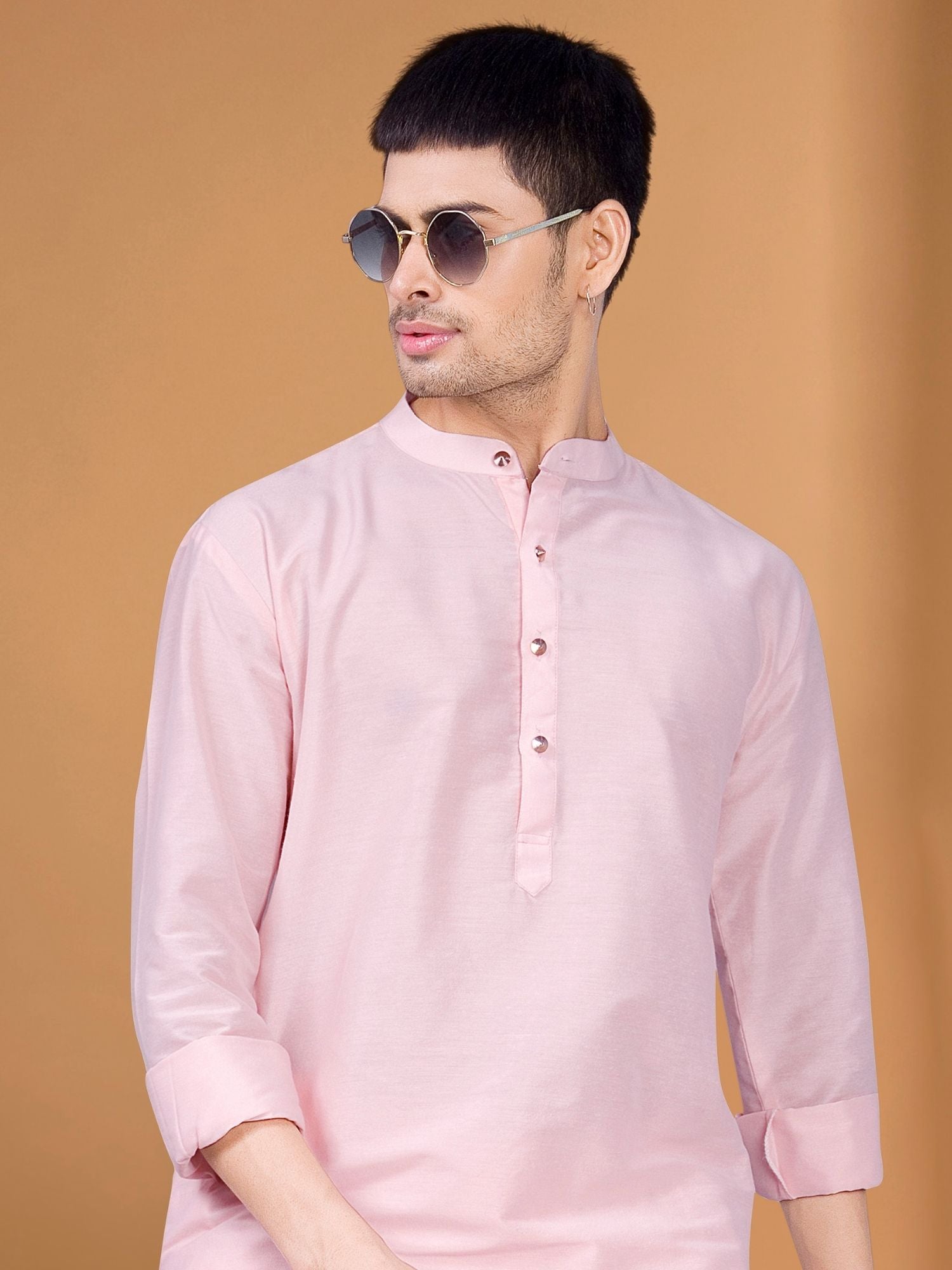 Parsion Pink Solid Kurta Peshawari Set