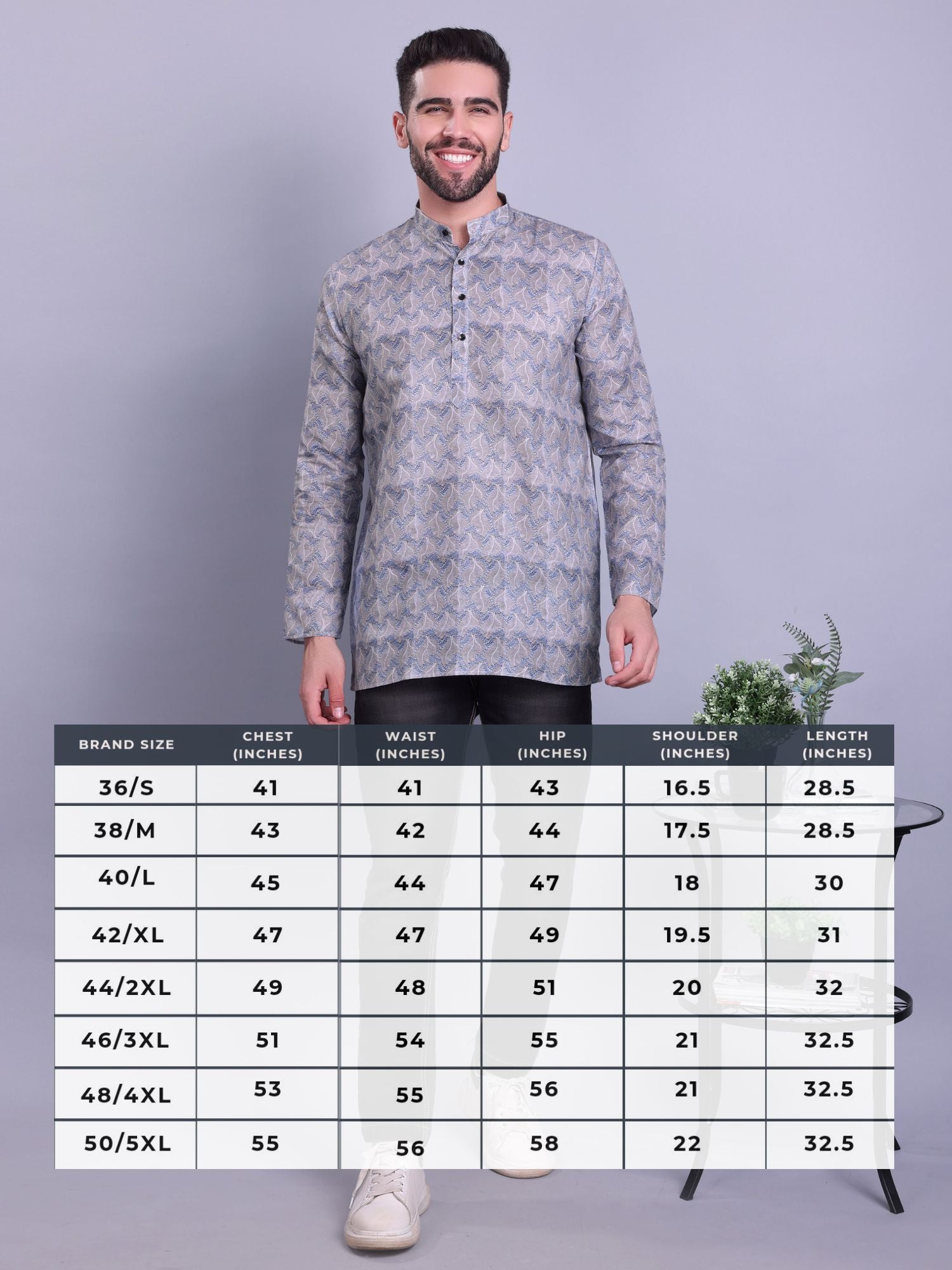 Metal Grey Indi Print Short Cotton Kurta