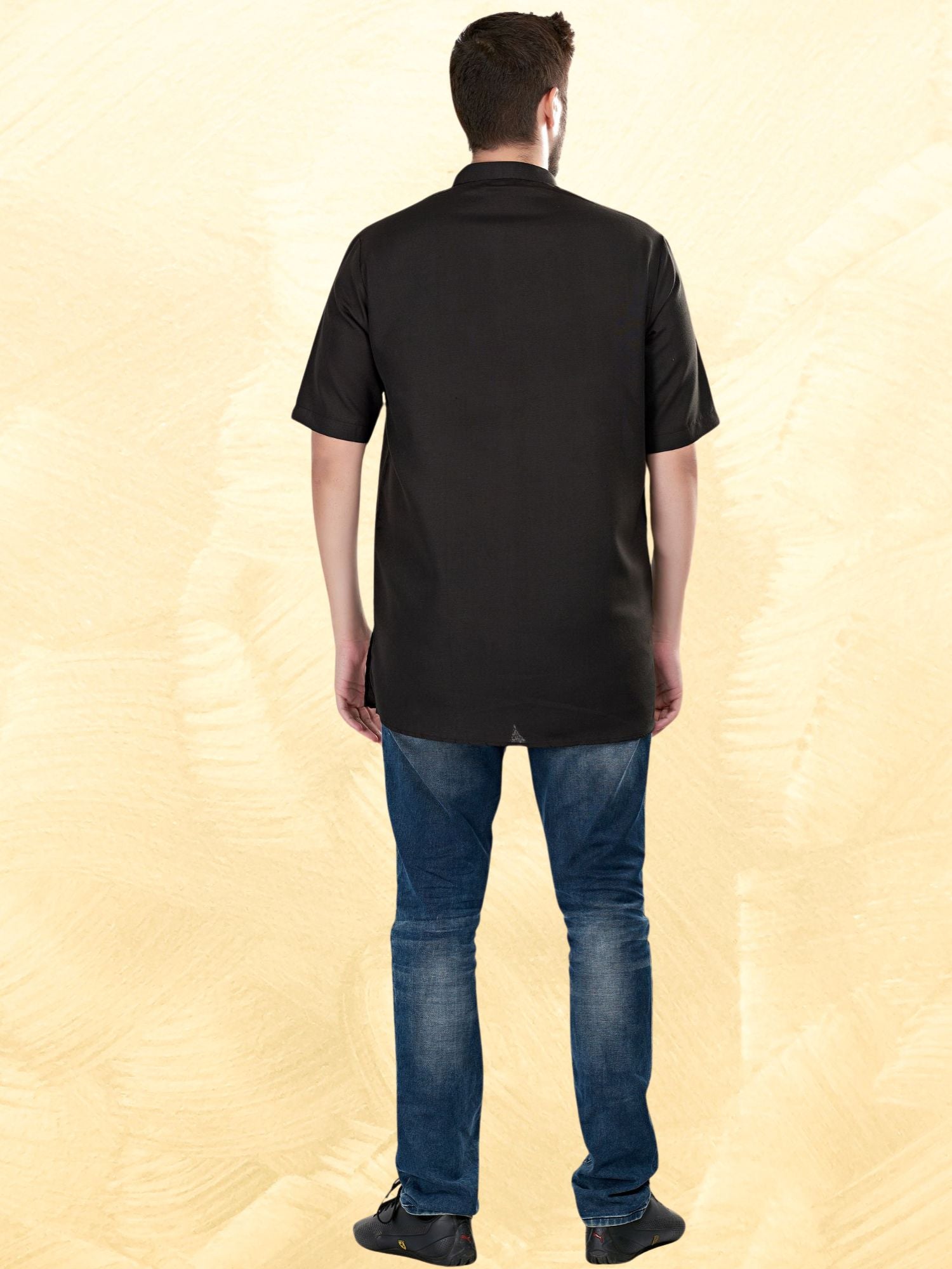 Jade Black Solid Short Sleeves Casual Short Kurta