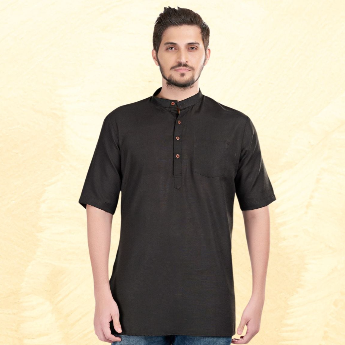 Jade Black Solid Short Sleeves Casual Short Kurta