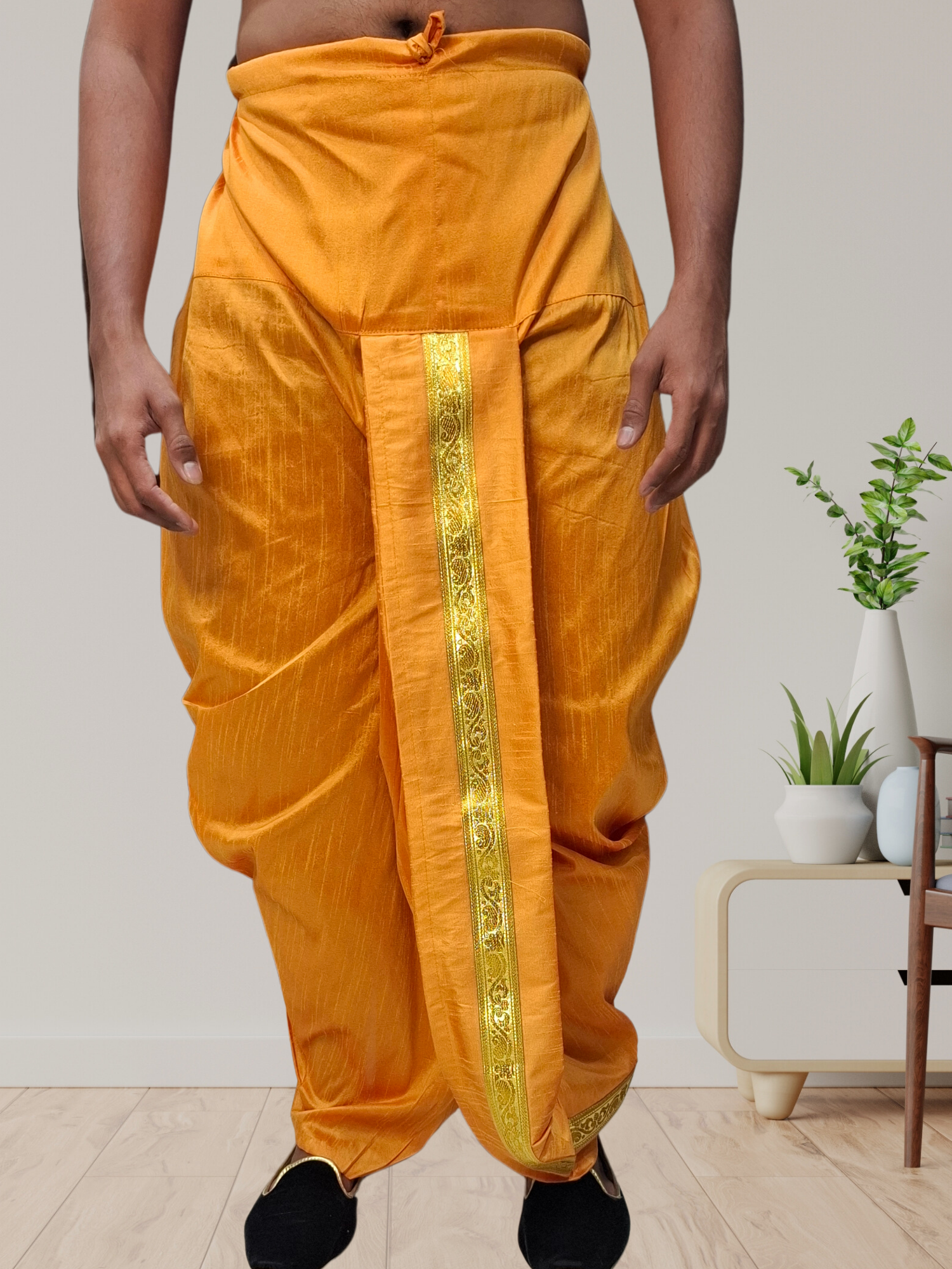 Orange Pitambari Ready To Wear Silk Dhoti