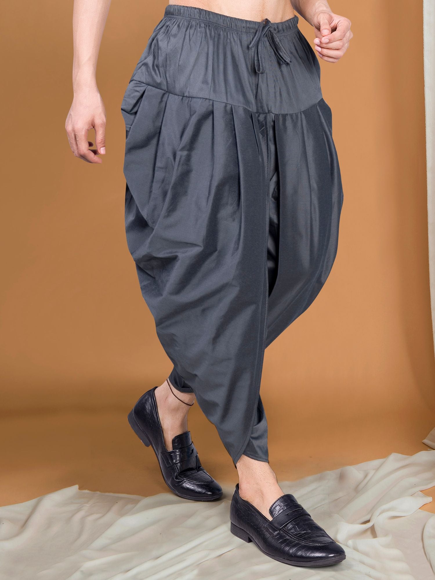 Metal Grey Ready To Wear Cotton-Silk Peshawari Dhoti