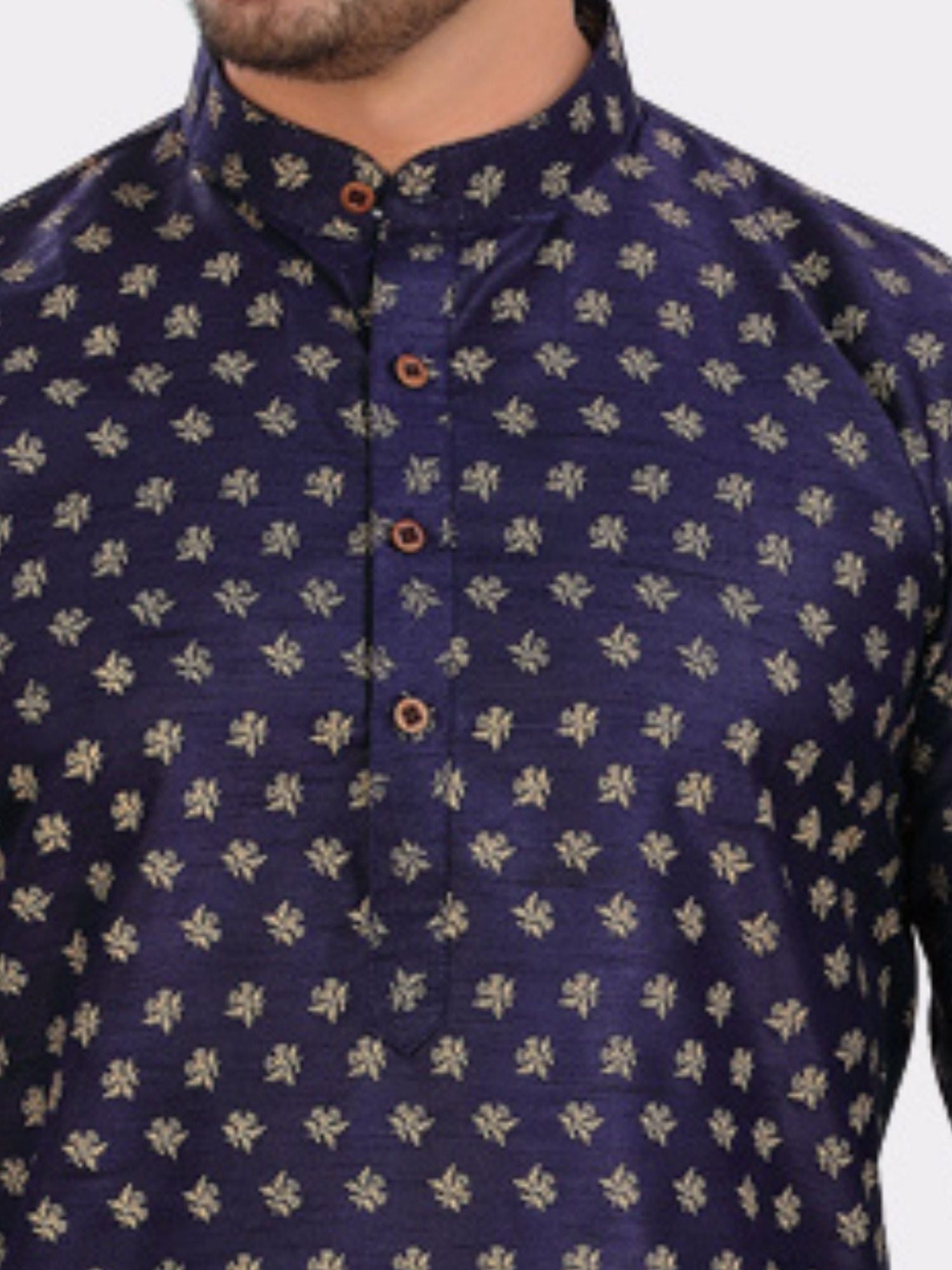 Indigo Blue Silk Printed Kurta and Matching Dhoti