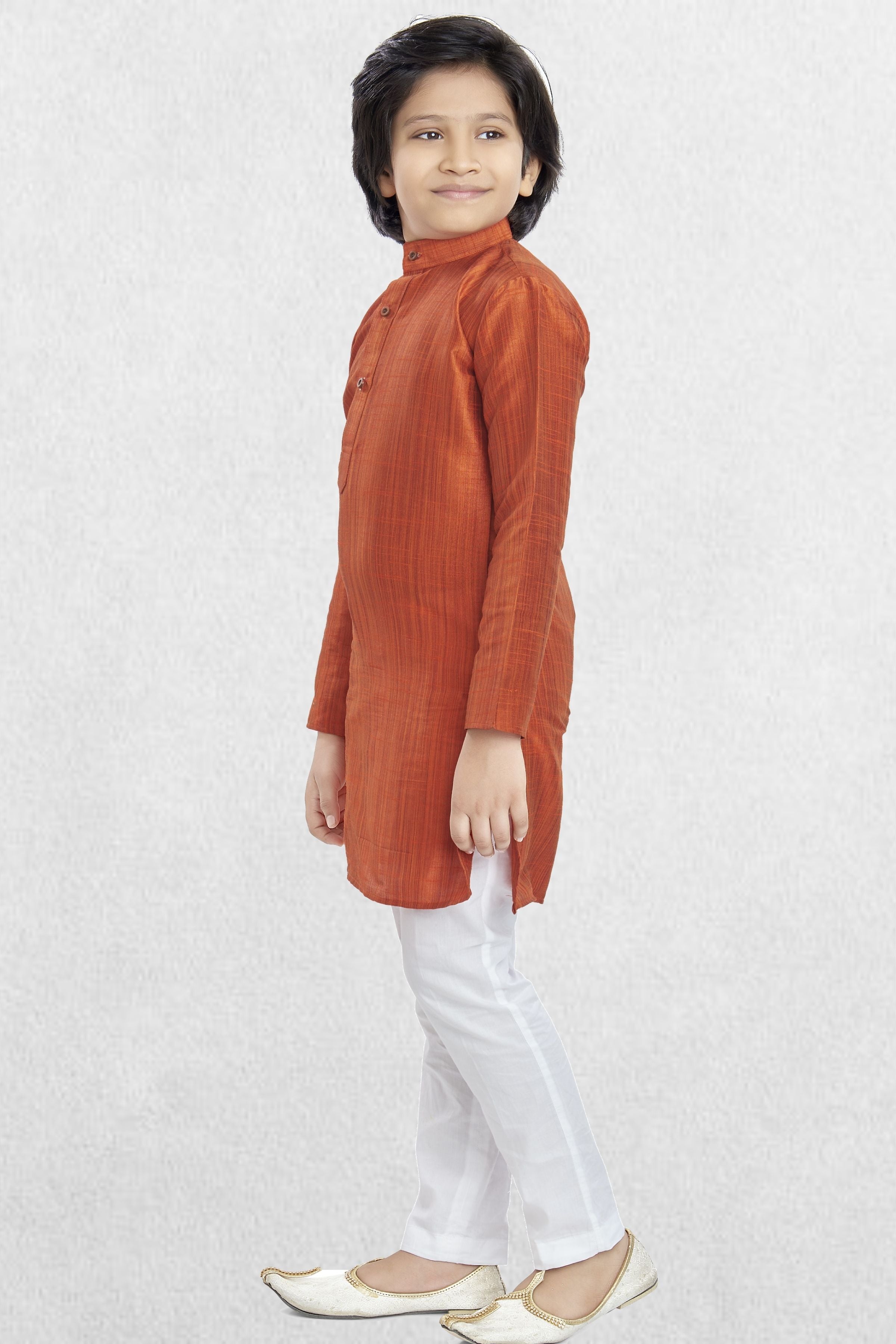 Apricot Orange Solid Cotton-Silk Kurta