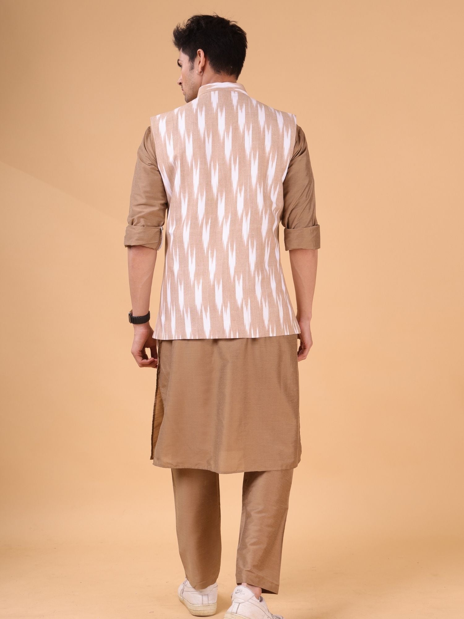 Cider Browm Solid Pattern Cotton Kurta Jacket Set