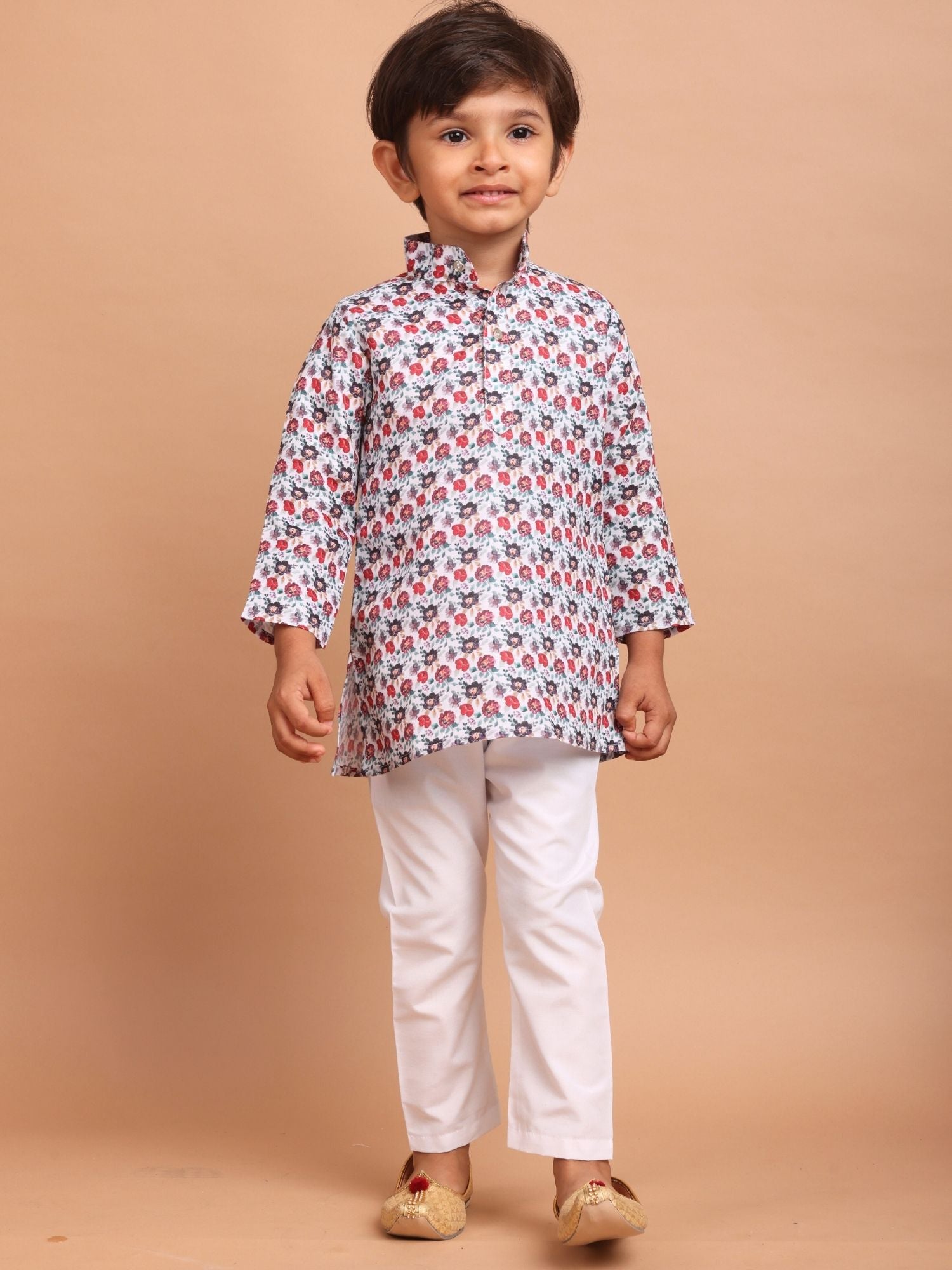Perl White Cotton Printed Kurta Top