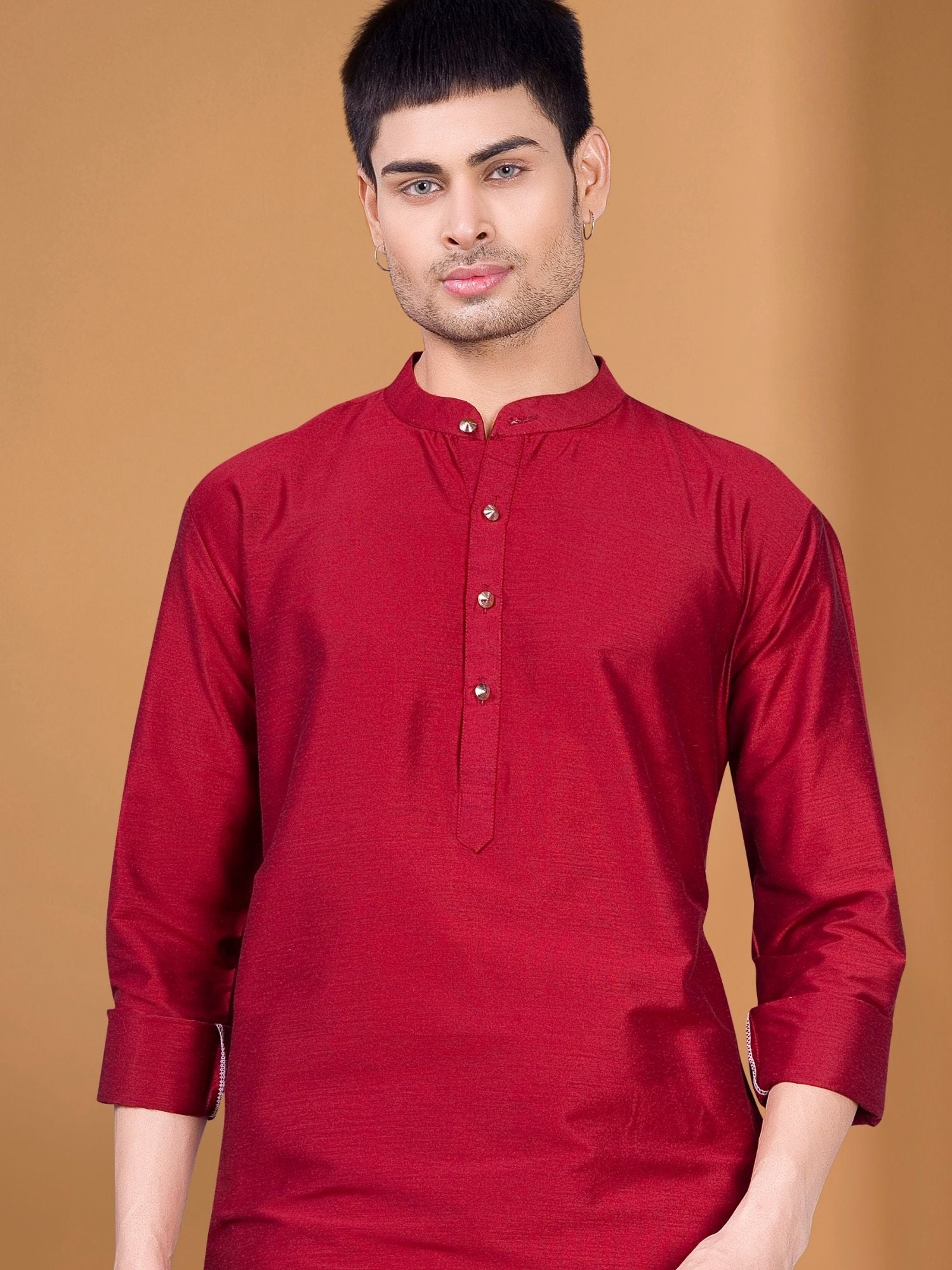 Red Solid Kurta Peshawari Set