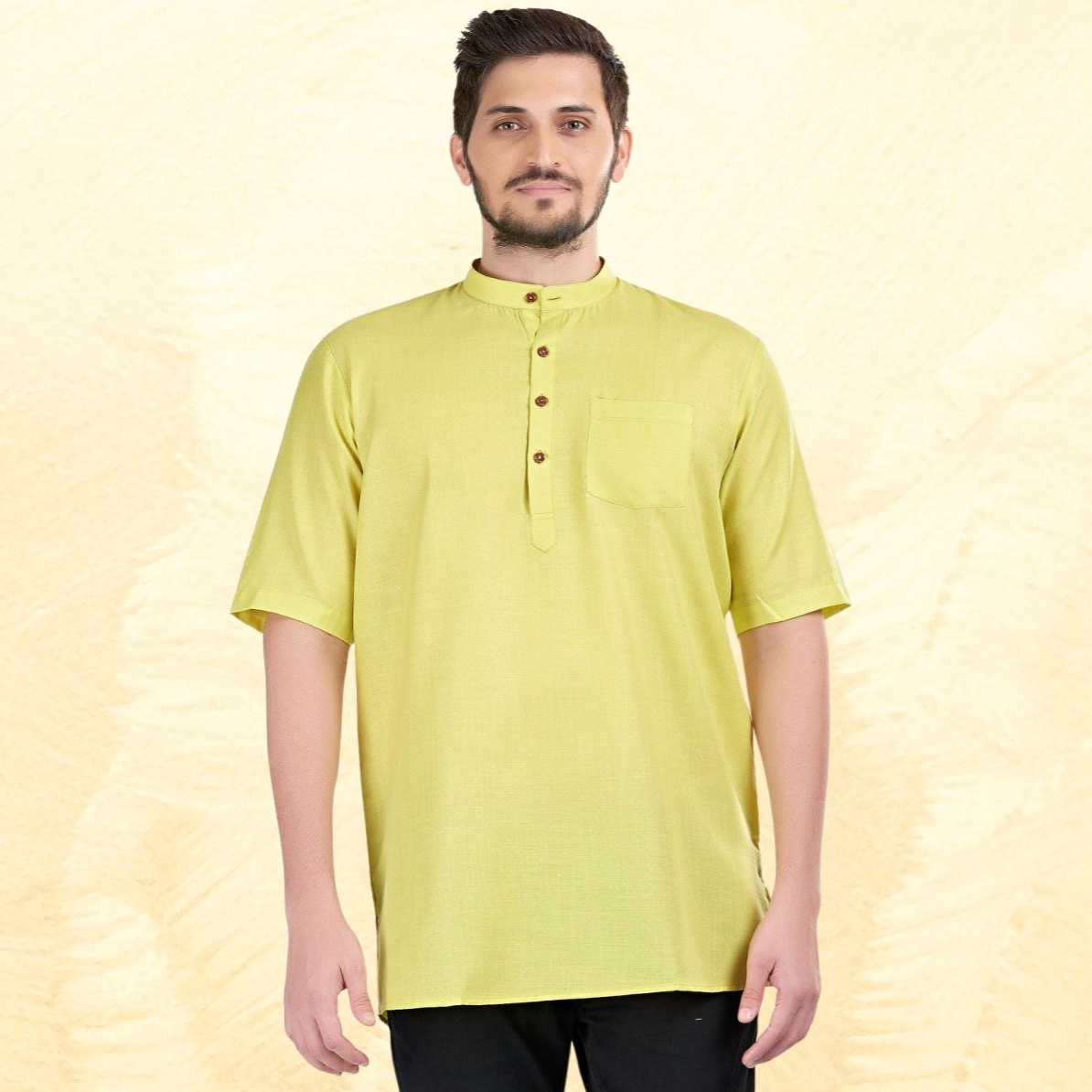 Tropical Green Solid Short Sleeves Casual Short Kurta