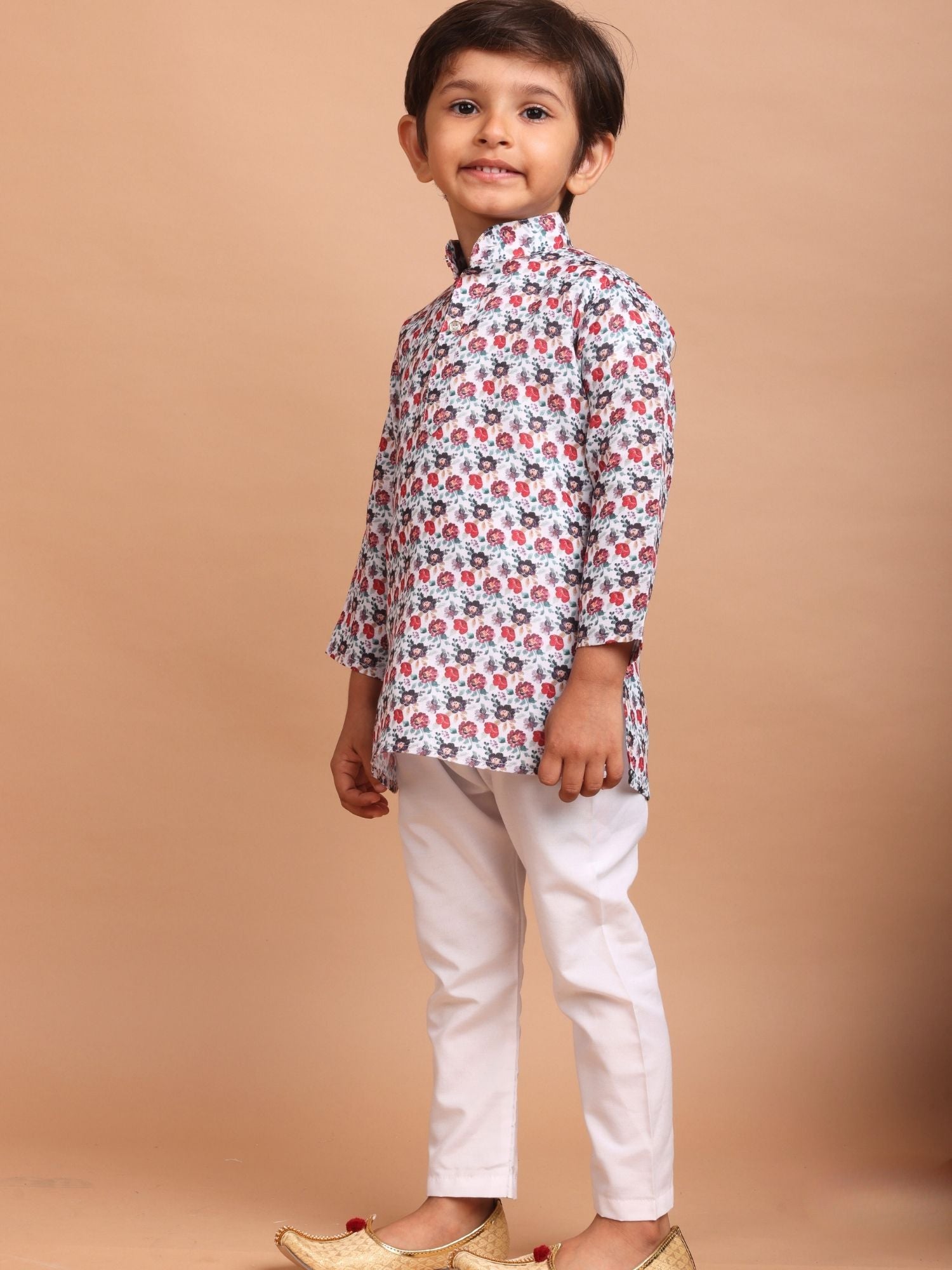 Perl White Cotton Printed Kurta Top