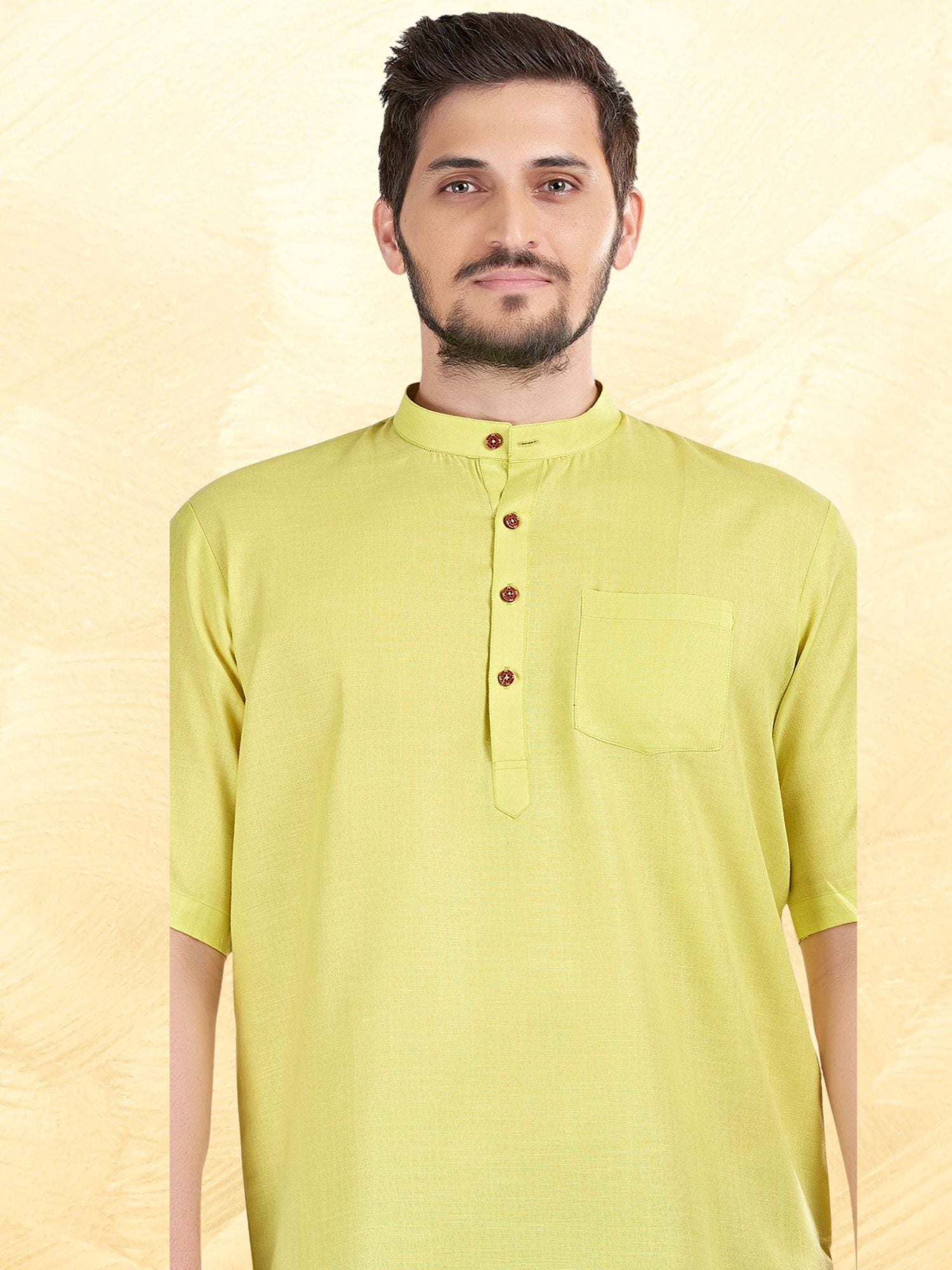 Tropical Green Solid Short Sleeves Casual Short Kurta