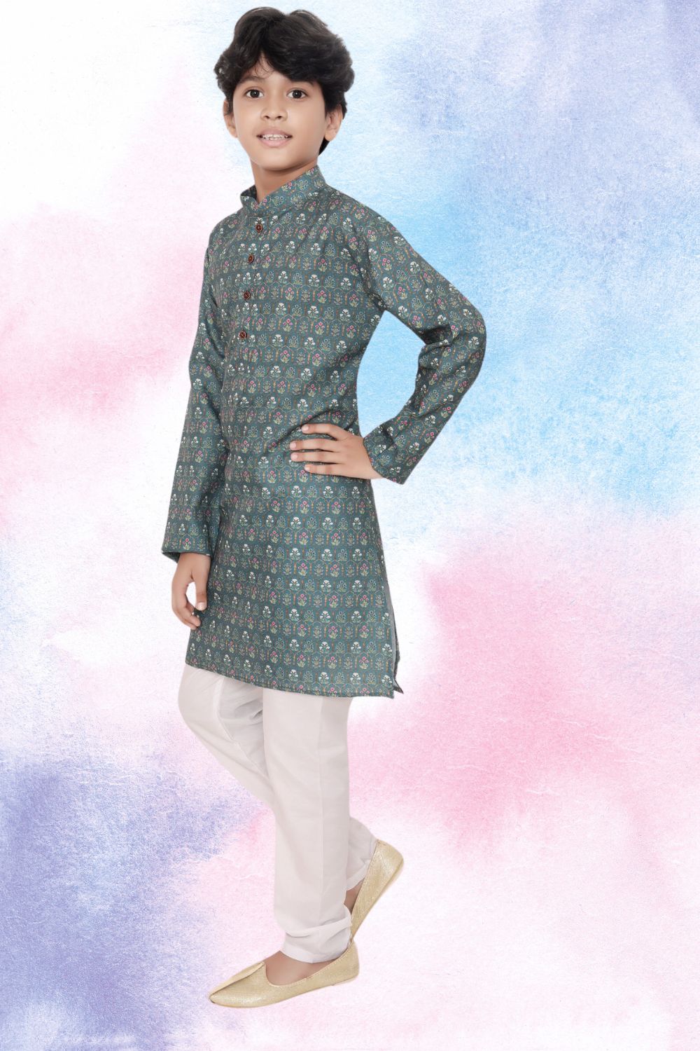 Tropical Green Indi Print Cotton Kurta Pajama Suit